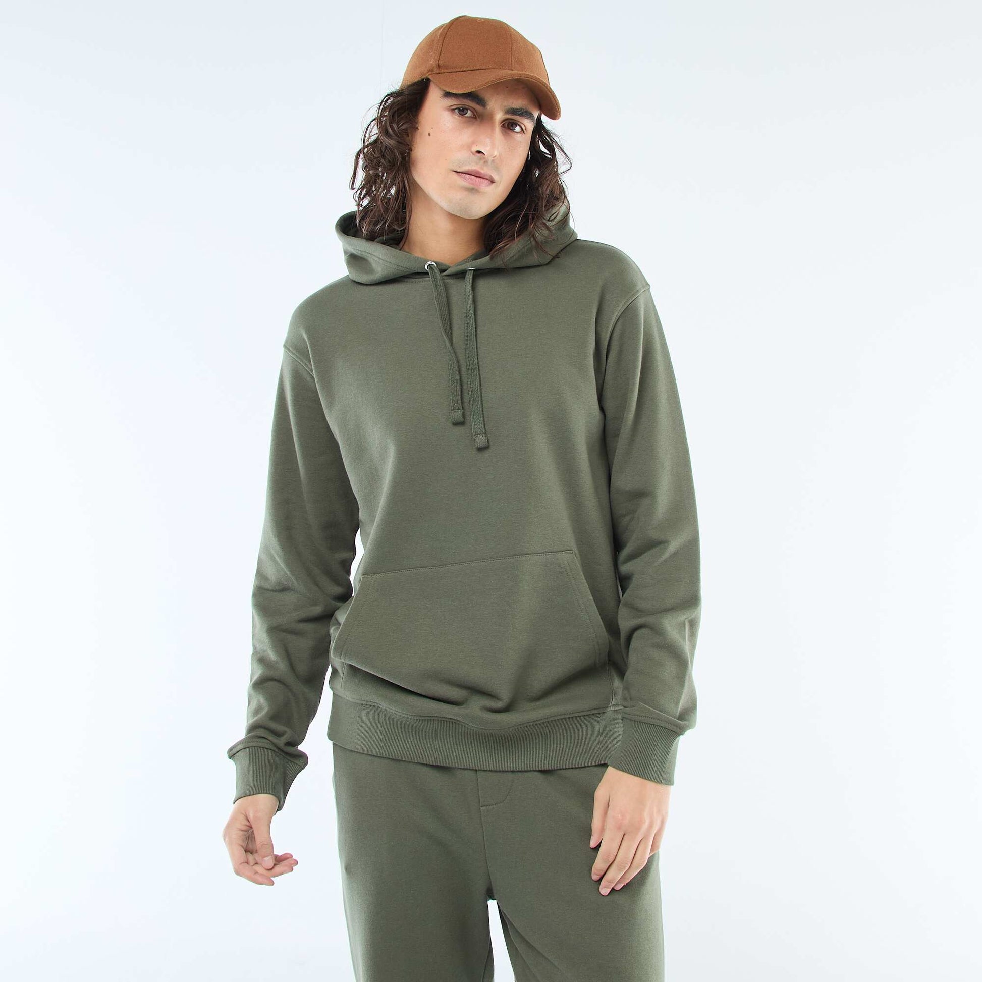 Sweat à capuche en french terry KAKI