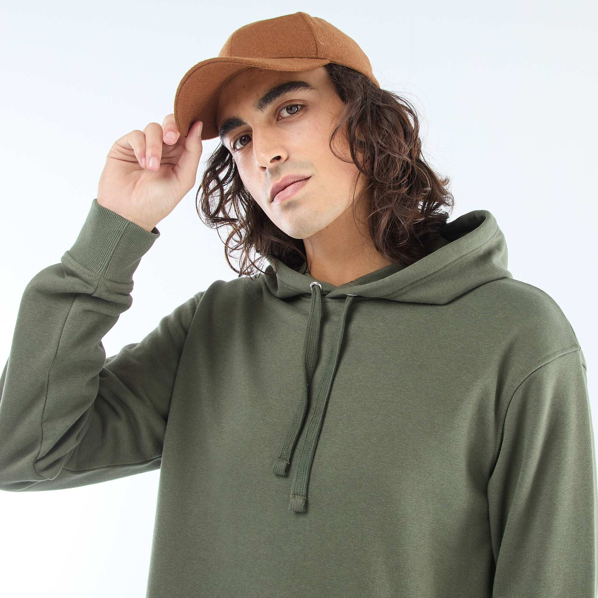Sweat à capuche en french terry KAKI