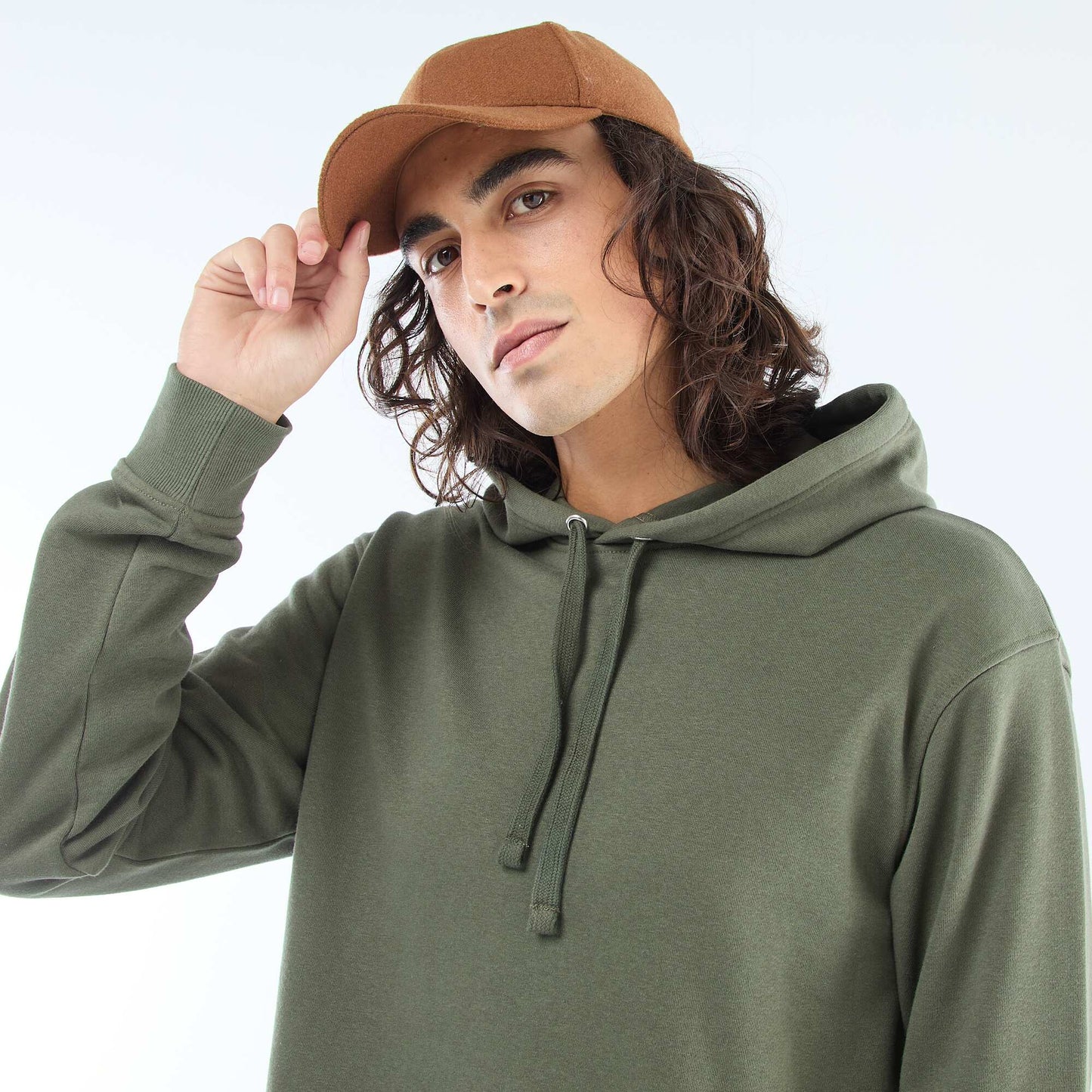 Sweat à capuche en french terry KAKI