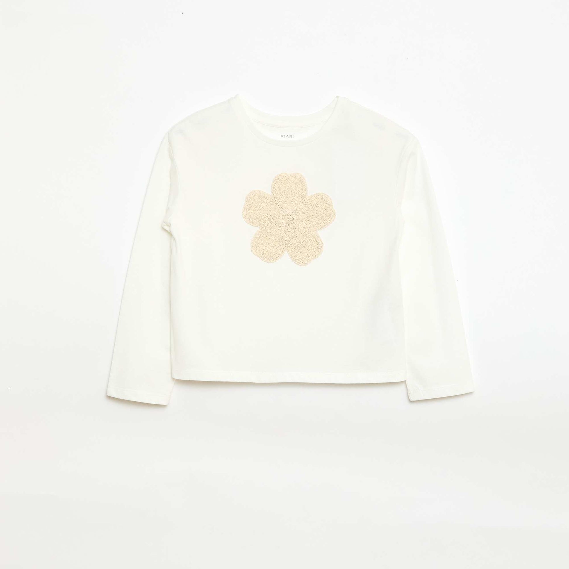 T-shirt manches longues avec animation brodée devant BLANC