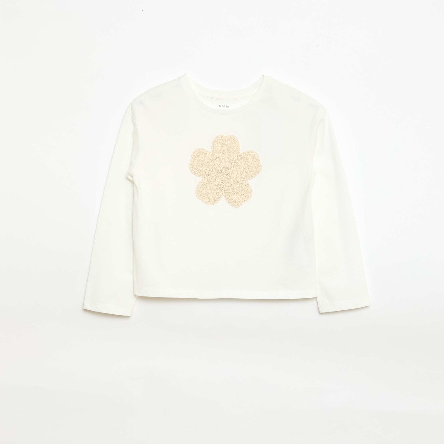 T-shirt manches longues avec animation brodée devant BLANC