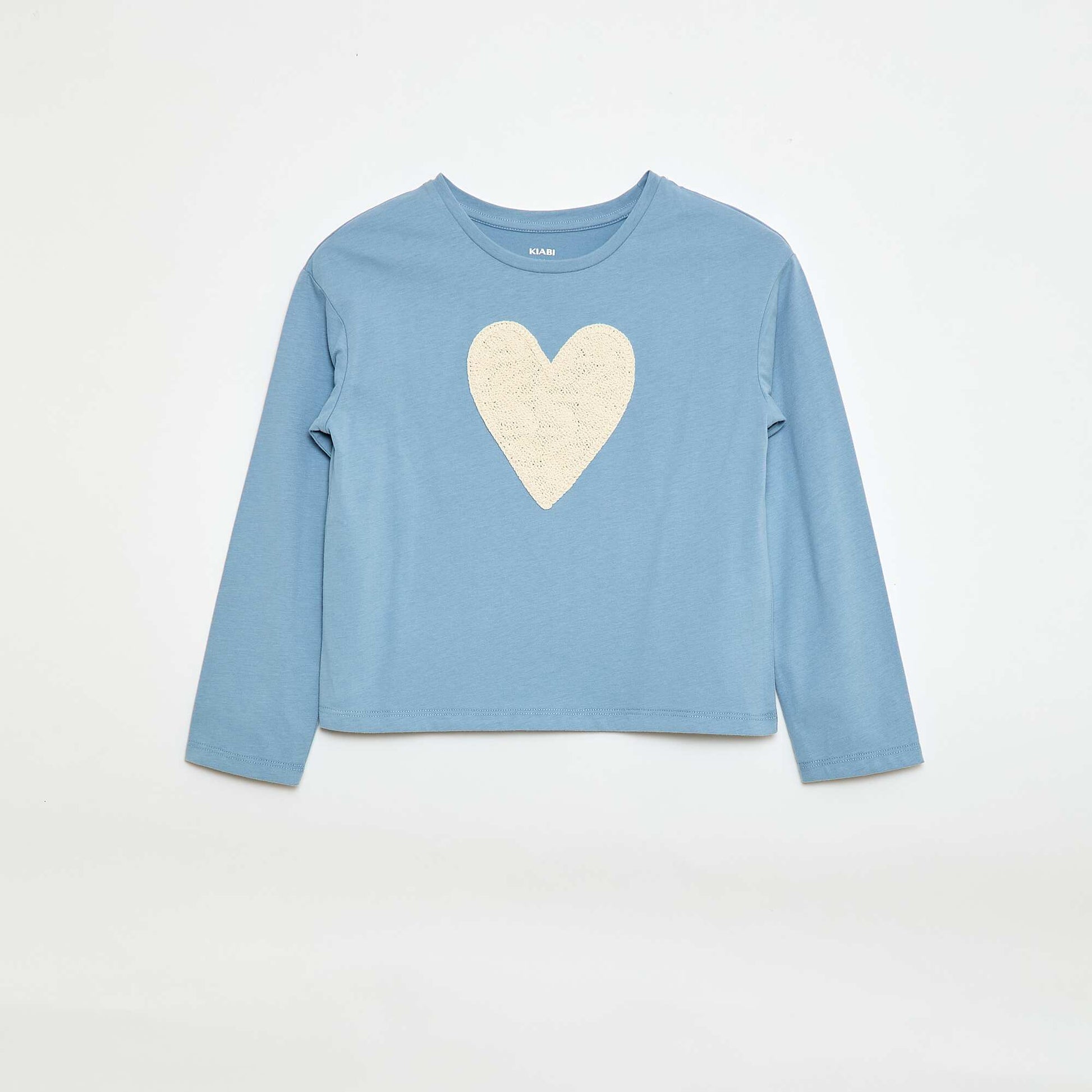 T-shirt manches longues avec animation brodée devant BLEU