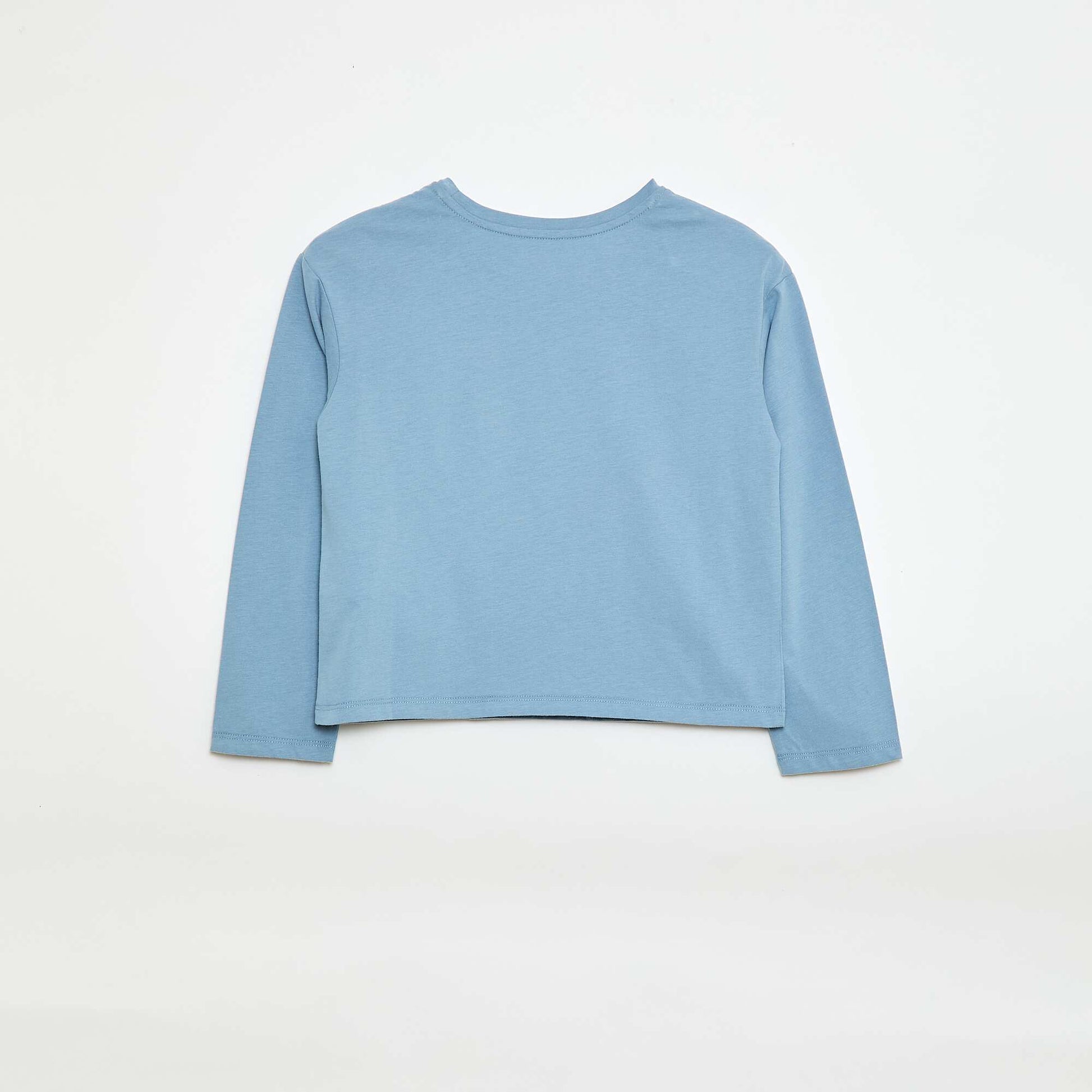 T-shirt manches longues avec animation brodée devant BLEU
