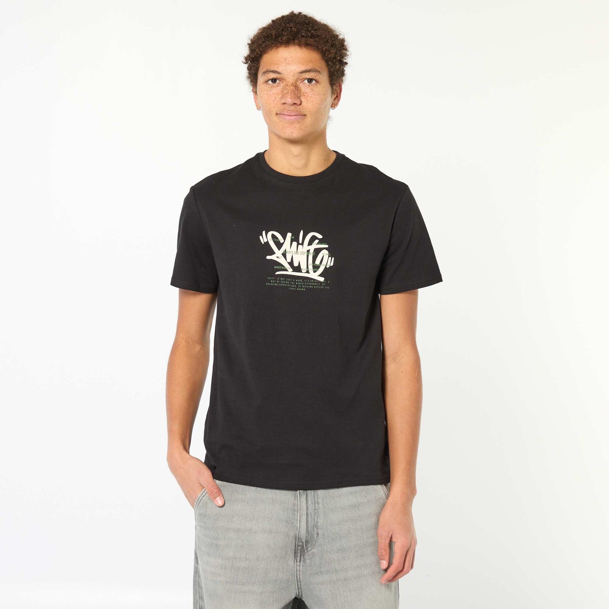 T-shirt imprimé en coton uni NOIR