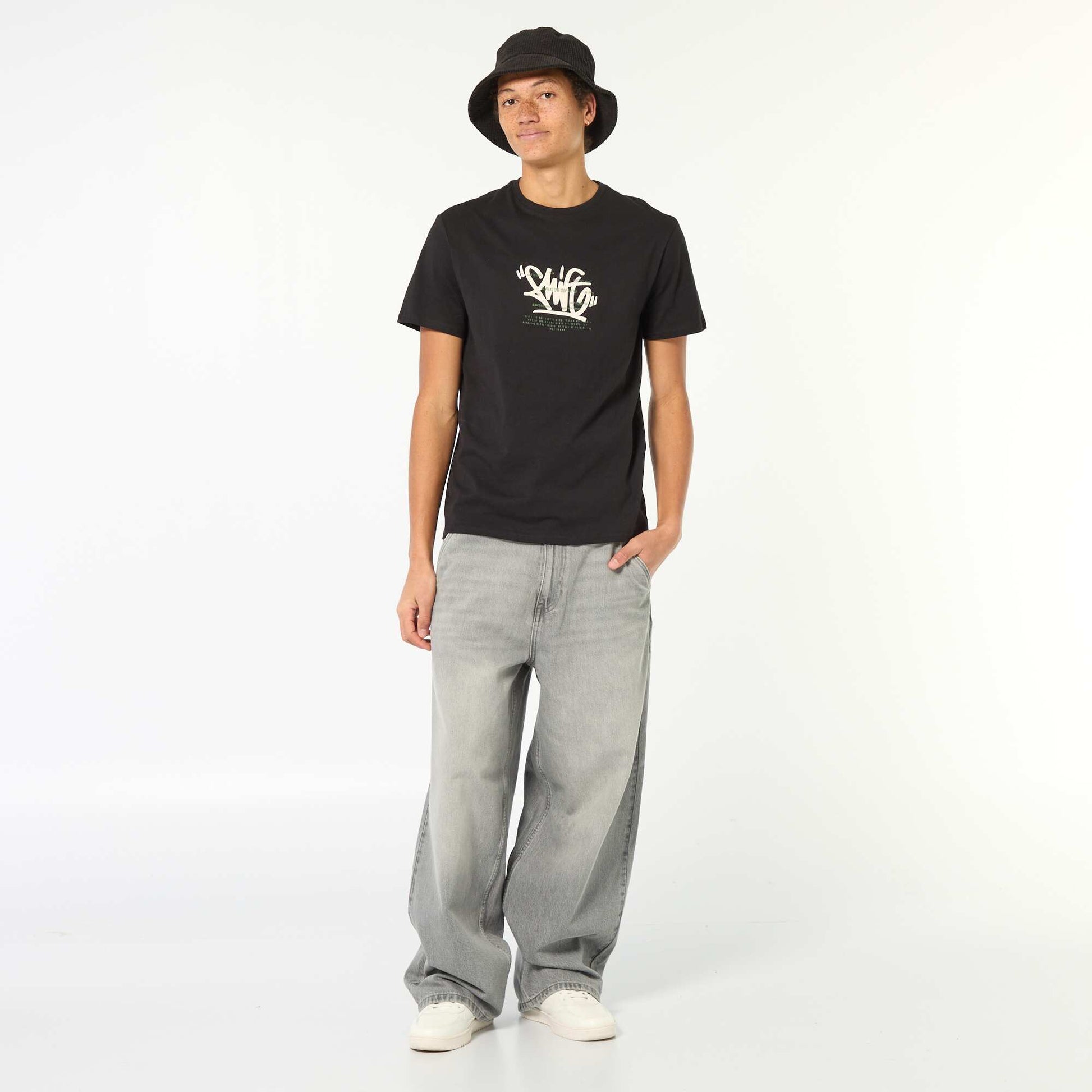 T-shirt imprimé en coton uni NOIR