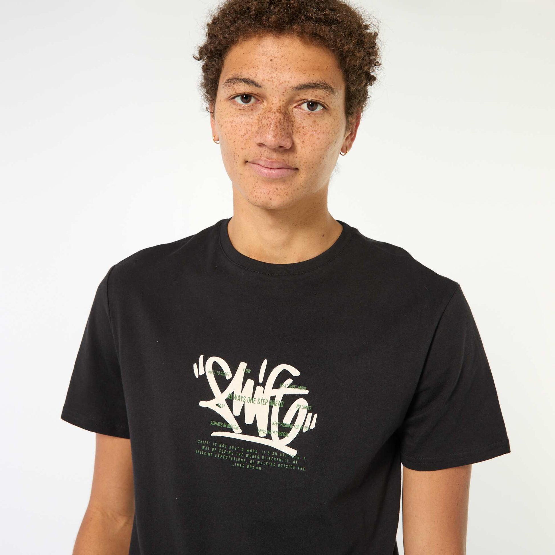 T-shirt imprimé en coton uni NOIR