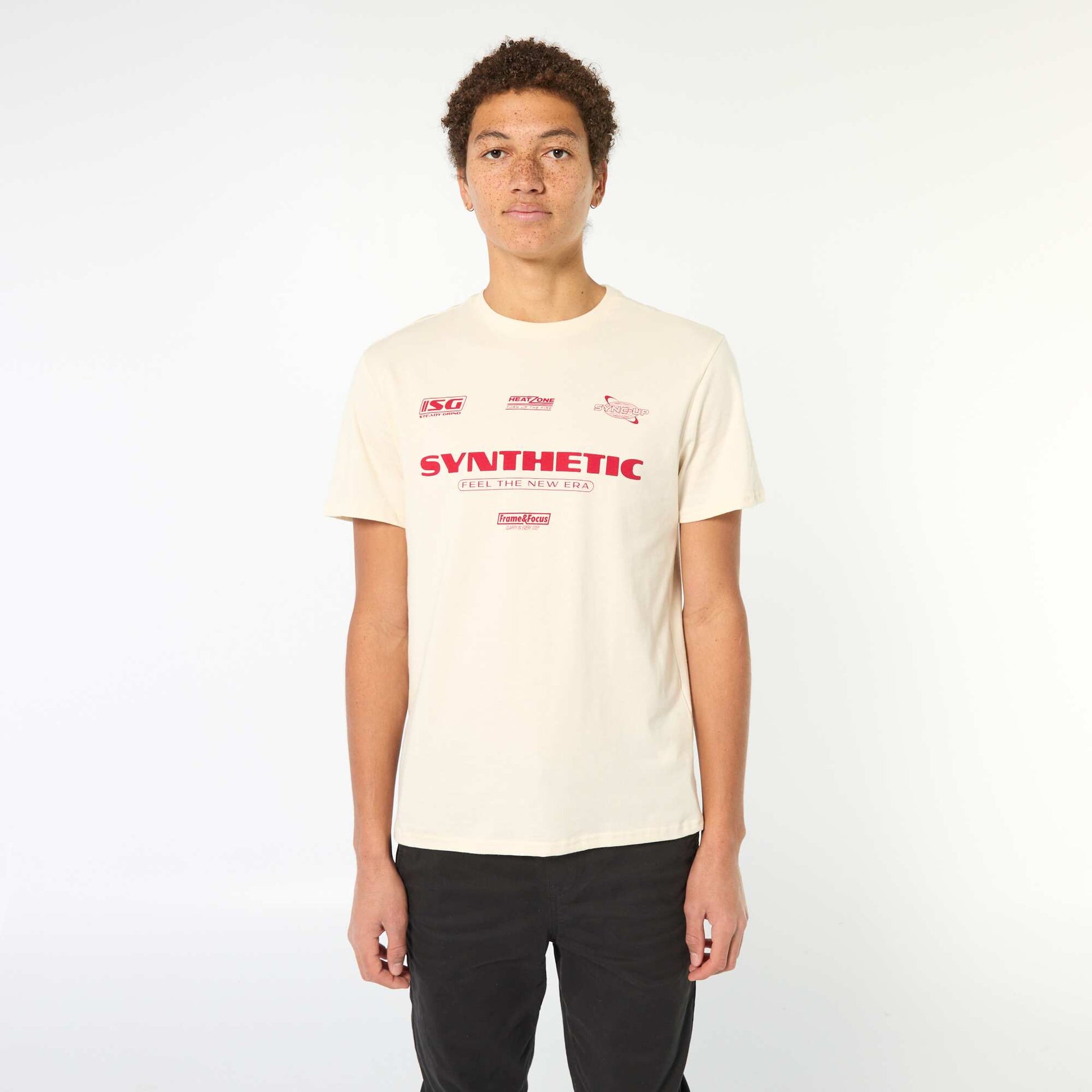 T-shirt imprimé en coton uni BLANC