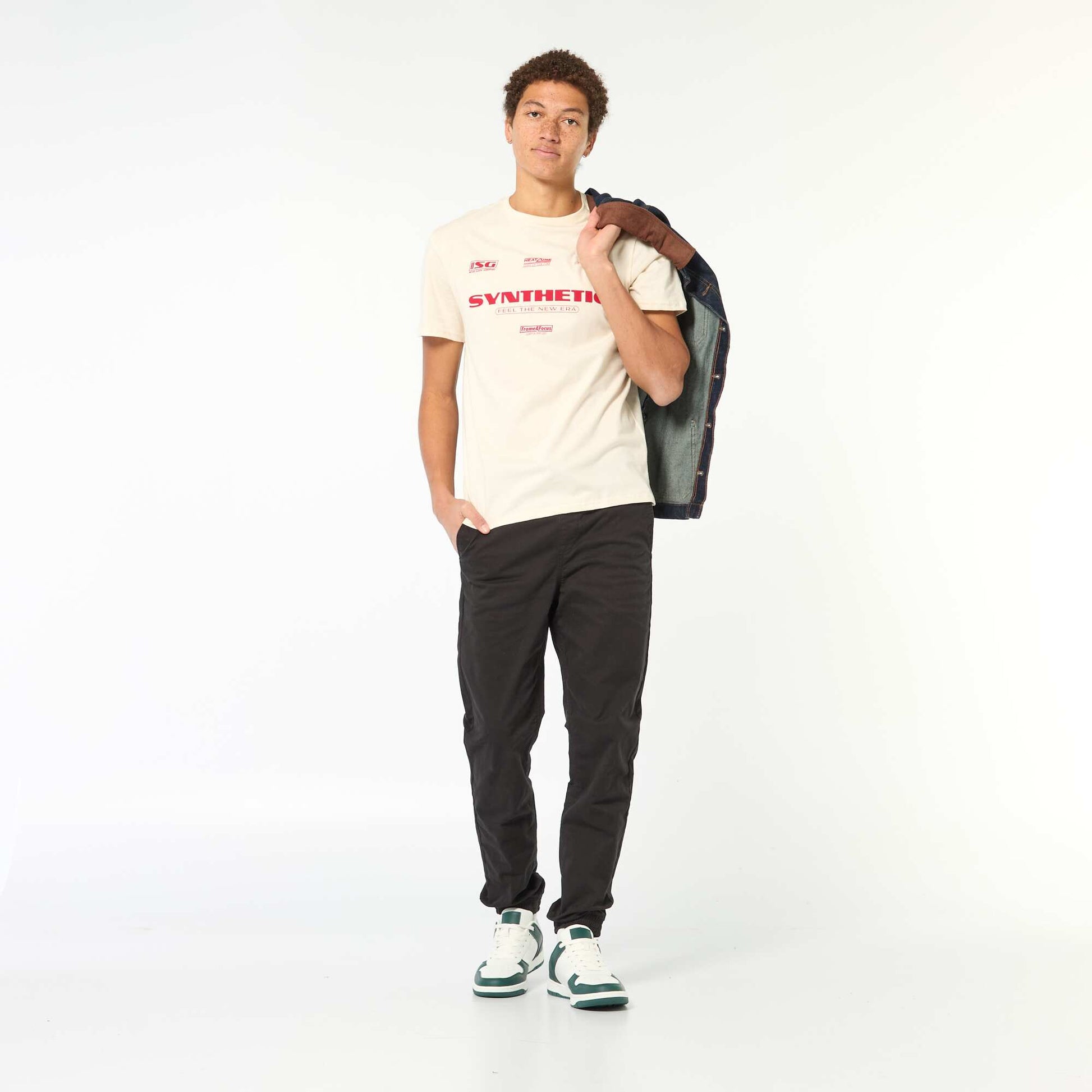 T-shirt imprimé en coton uni BLANC