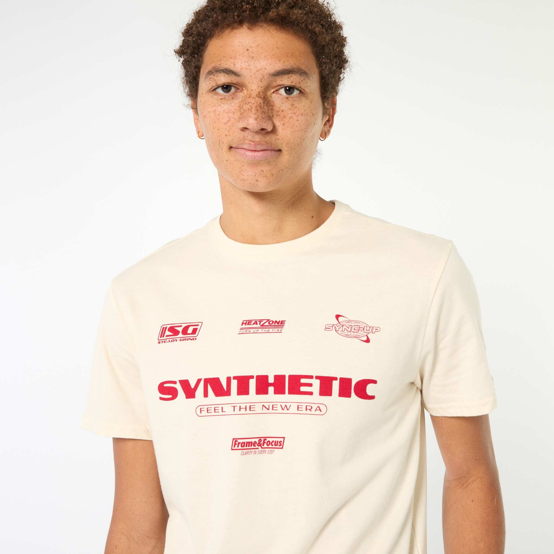 T-shirt imprimé en coton uni BLANC