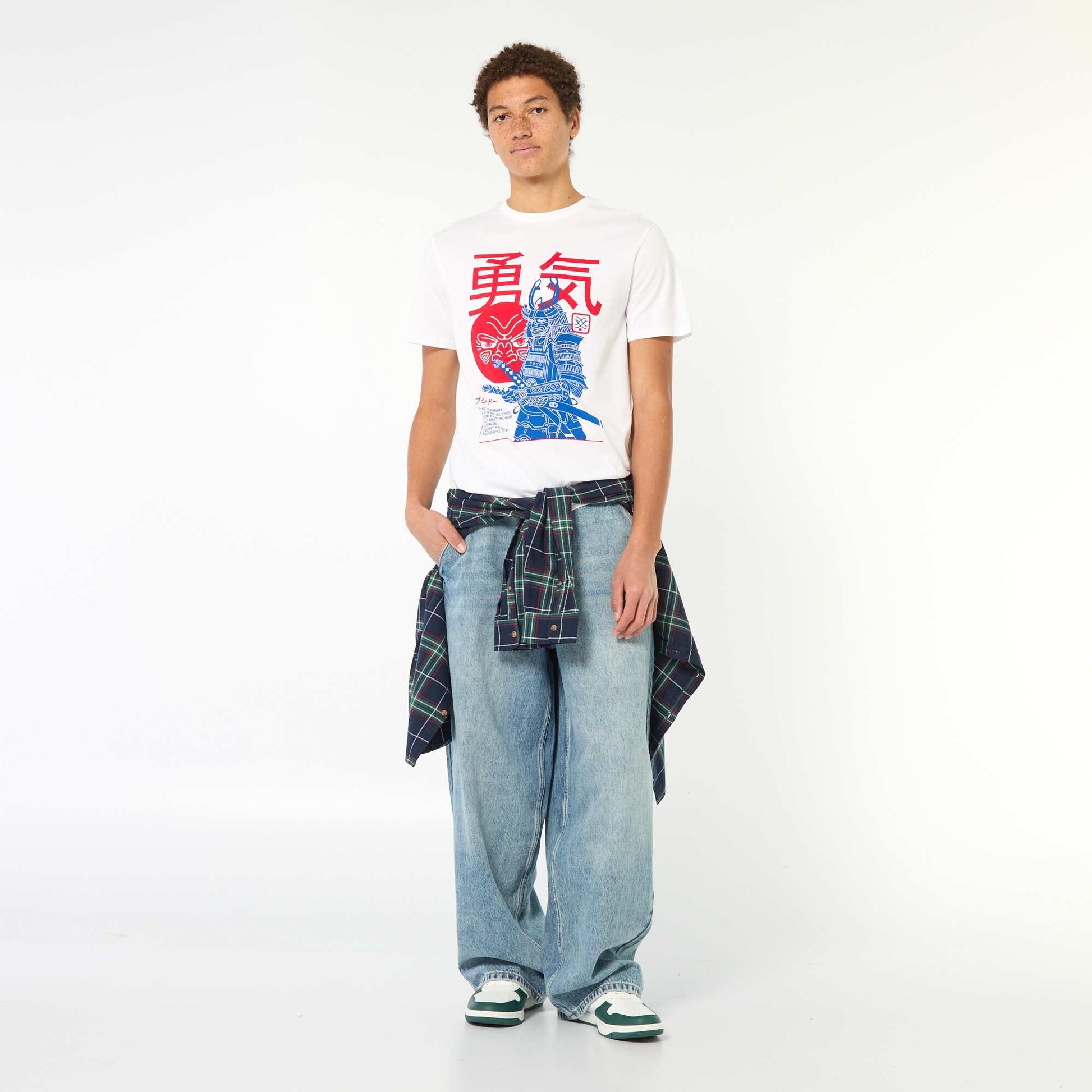 T-shirt imprimé en coton uni BLANC