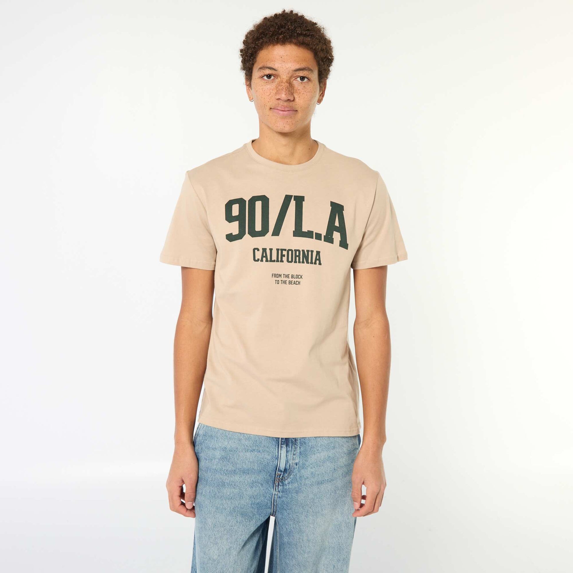 T-shirt imprimé en coton uni BEIGE