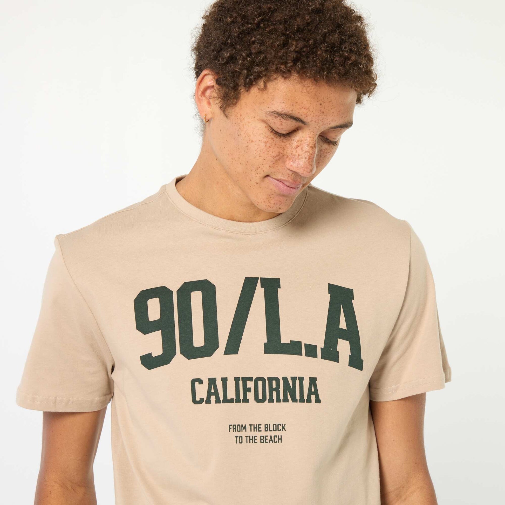 T-shirt imprimé en coton uni BEIGE