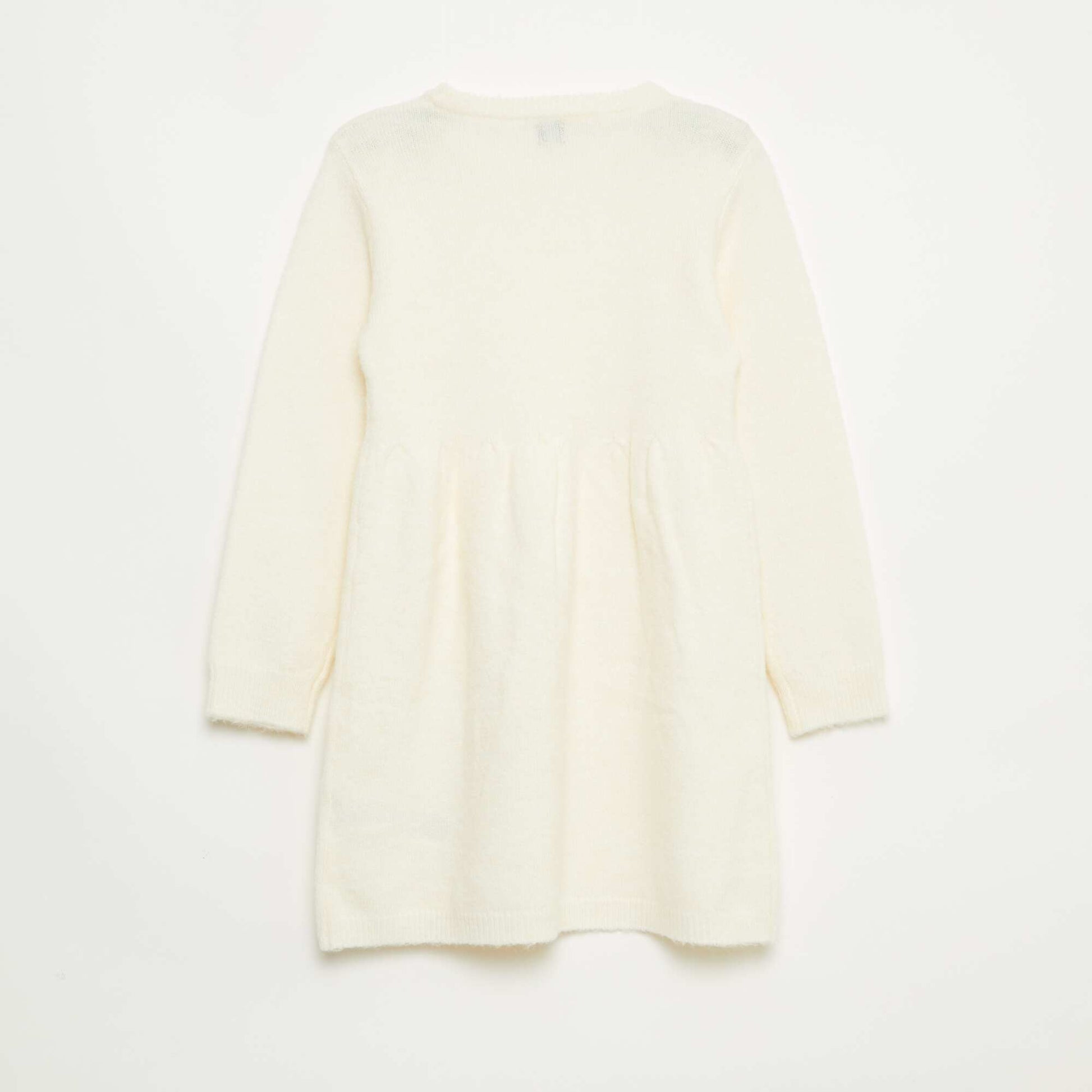 Robe pull avec maille ajourée et volants BLANC