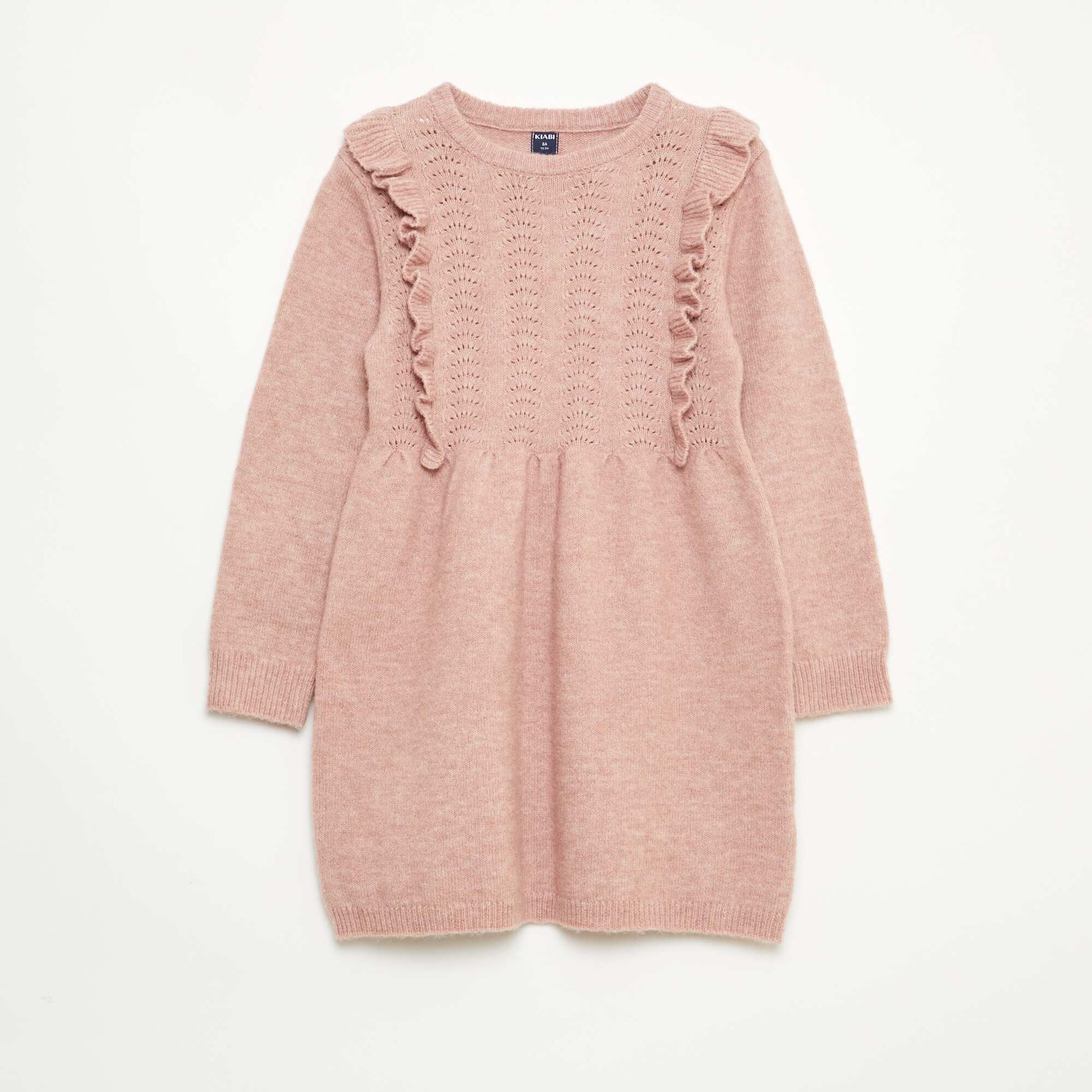 Robe pull avec maille ajourée et volants ROSE