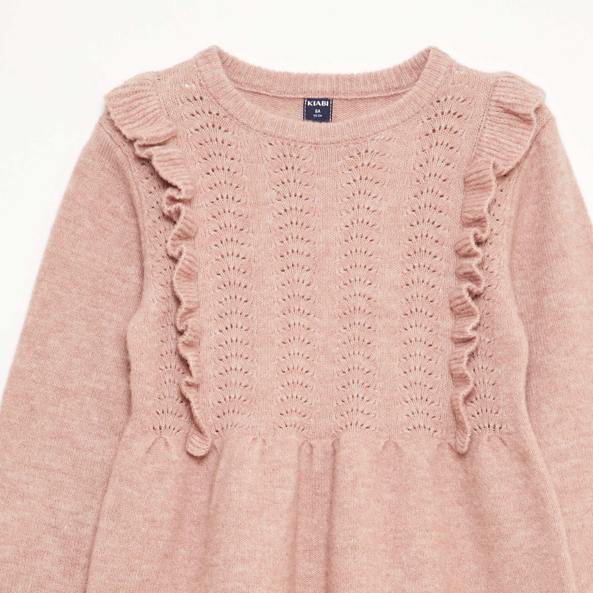 Robe pull avec maille ajourée et volants ROSE