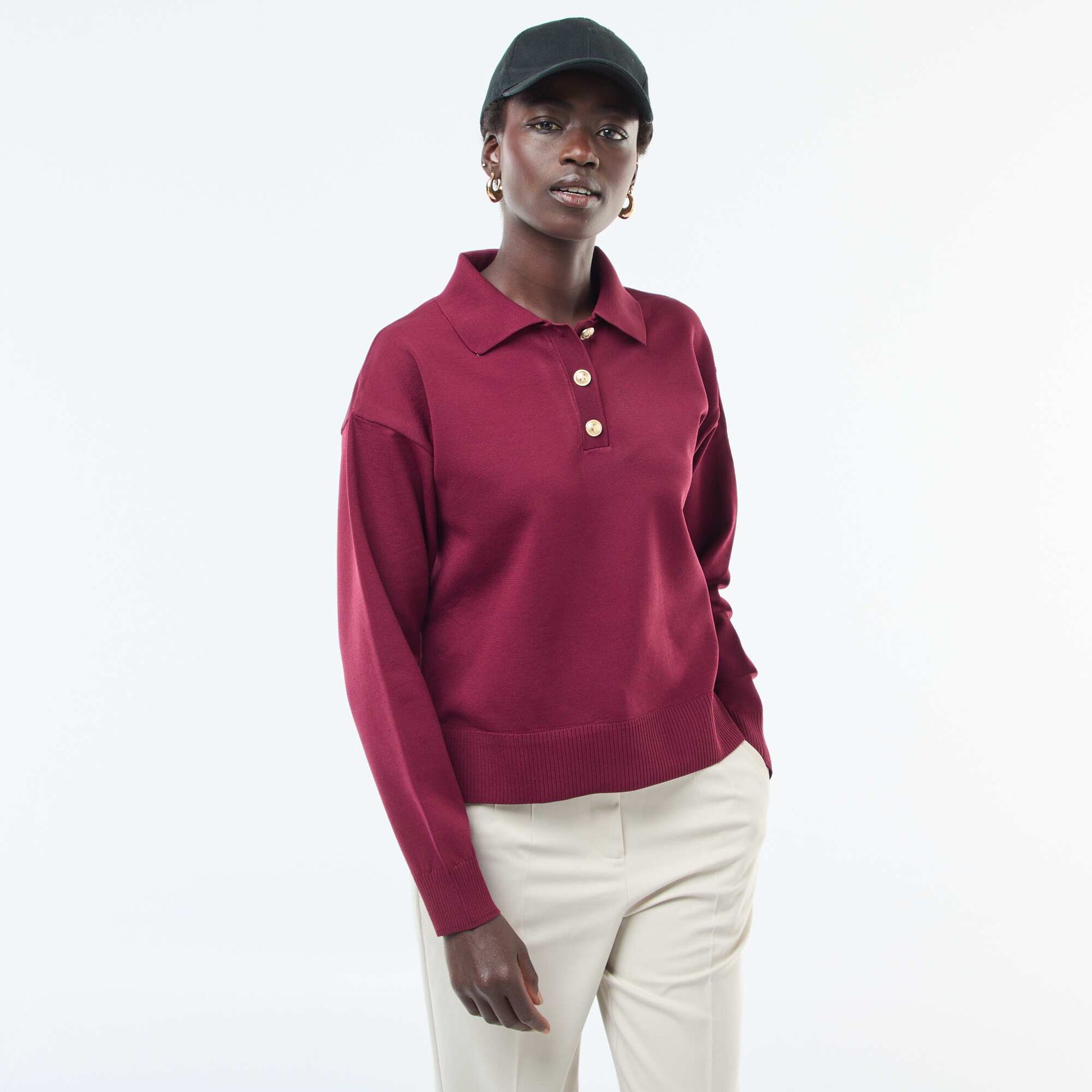 Pull style polo en maille stretch ROUGE