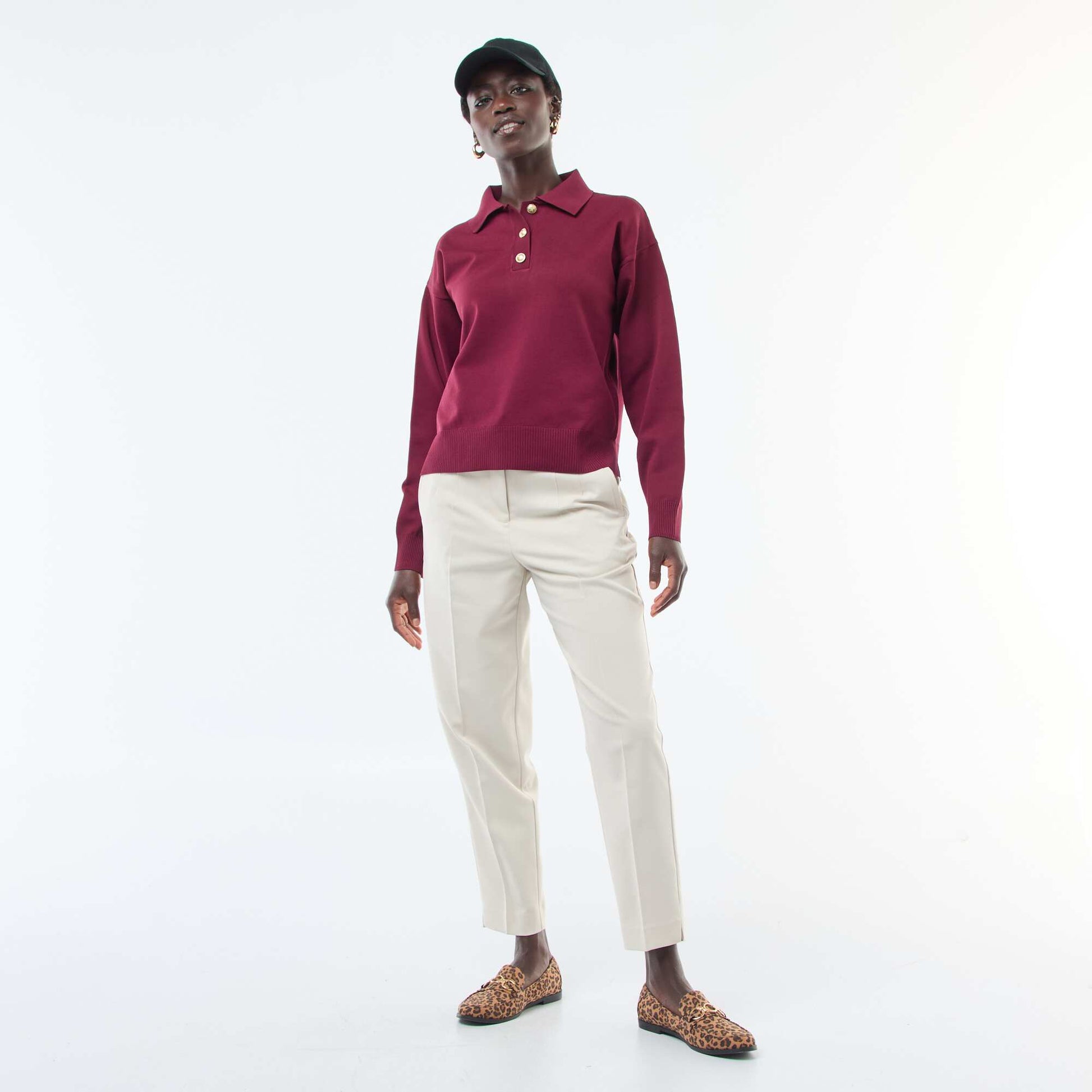 Pull style polo en maille stretch ROUGE