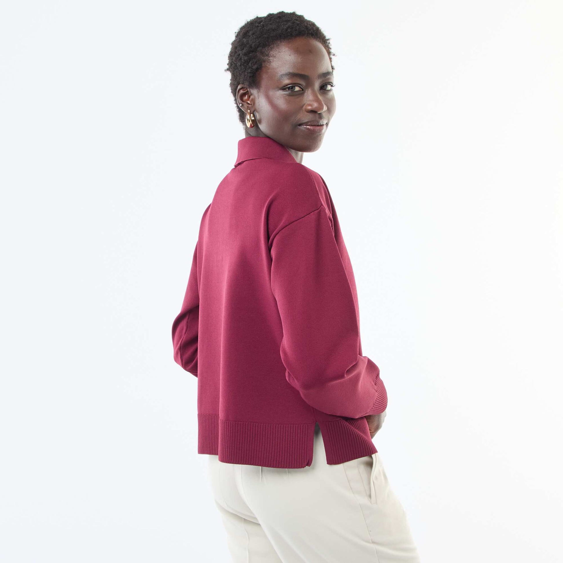 Pull style polo en maille stretch ROUGE