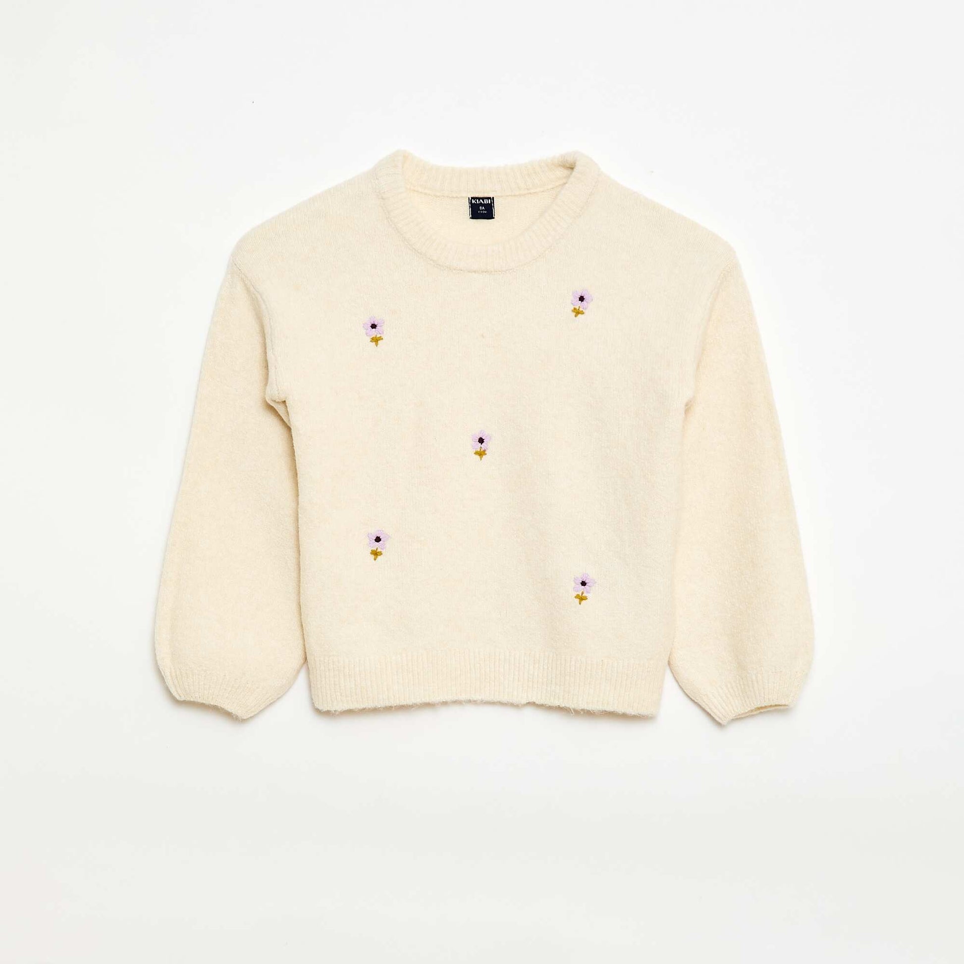 Pull à broderies fleurs BEIGE
