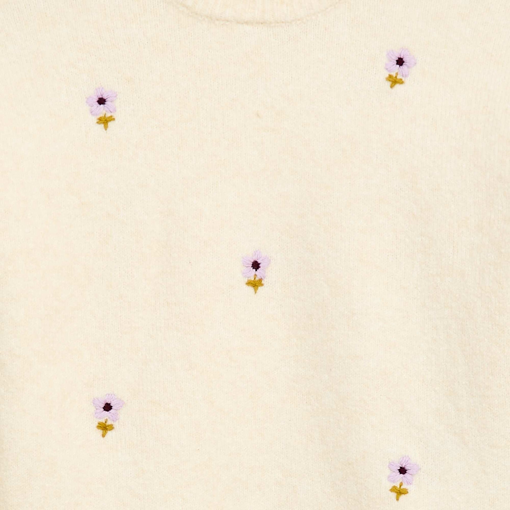 Pull à broderies fleurs BEIGE