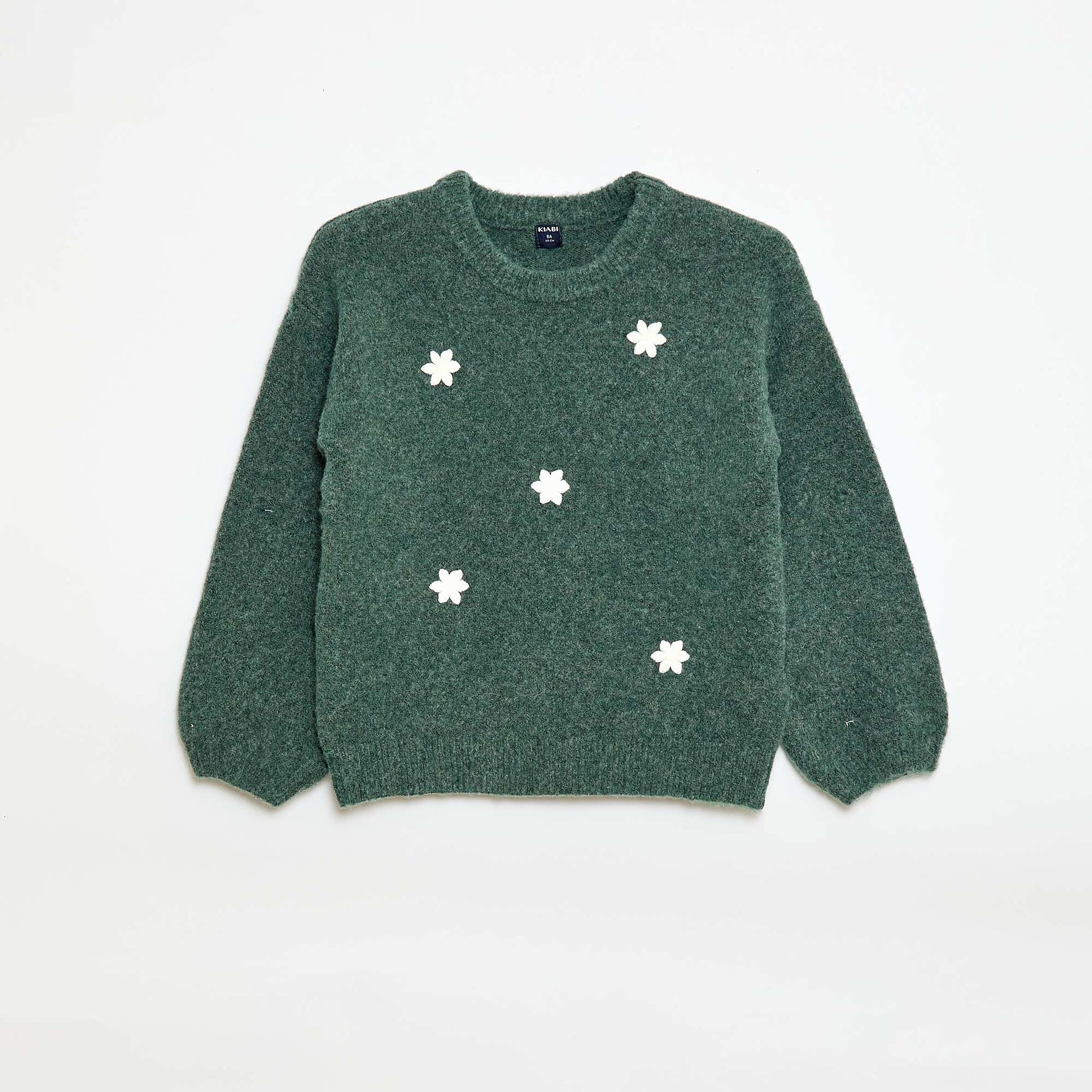 Pull à broderies fleurs VERT