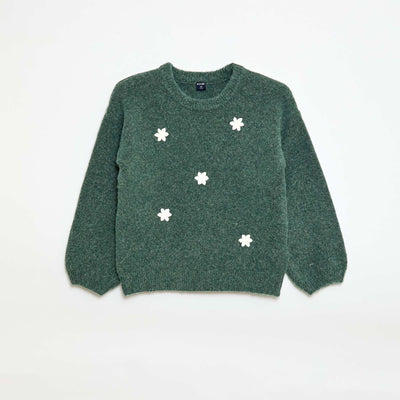 Pull à broderies fleurs VERT