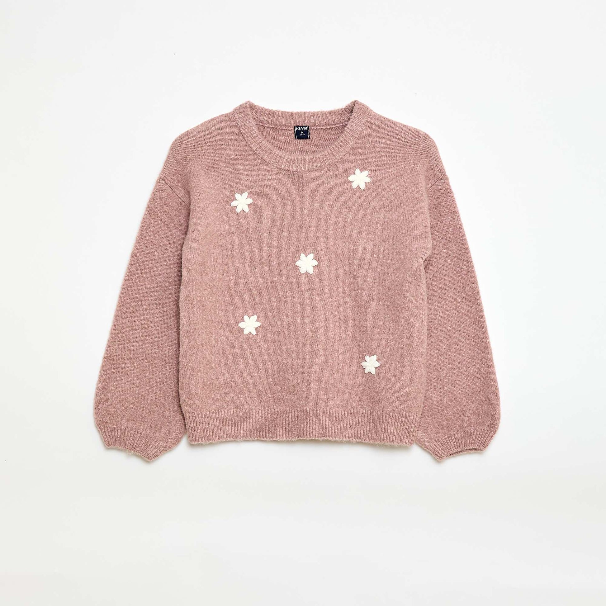Pull à broderies fleurs ROSE