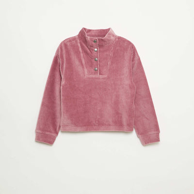 Sweat en velours côtelé avec col camionneur ROSE