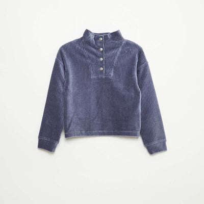 Sweat en velours côtelé avec col camionneur BLEU