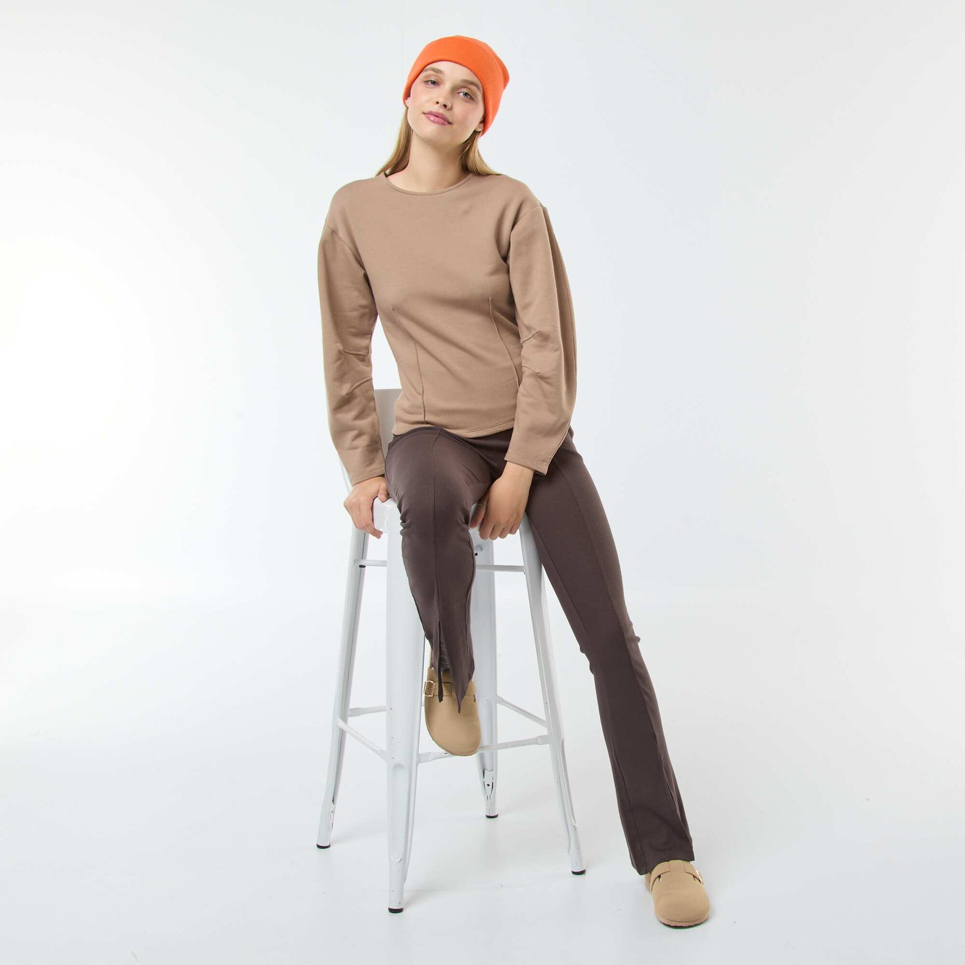 Sweat en molleton à manches longues BEIGE
