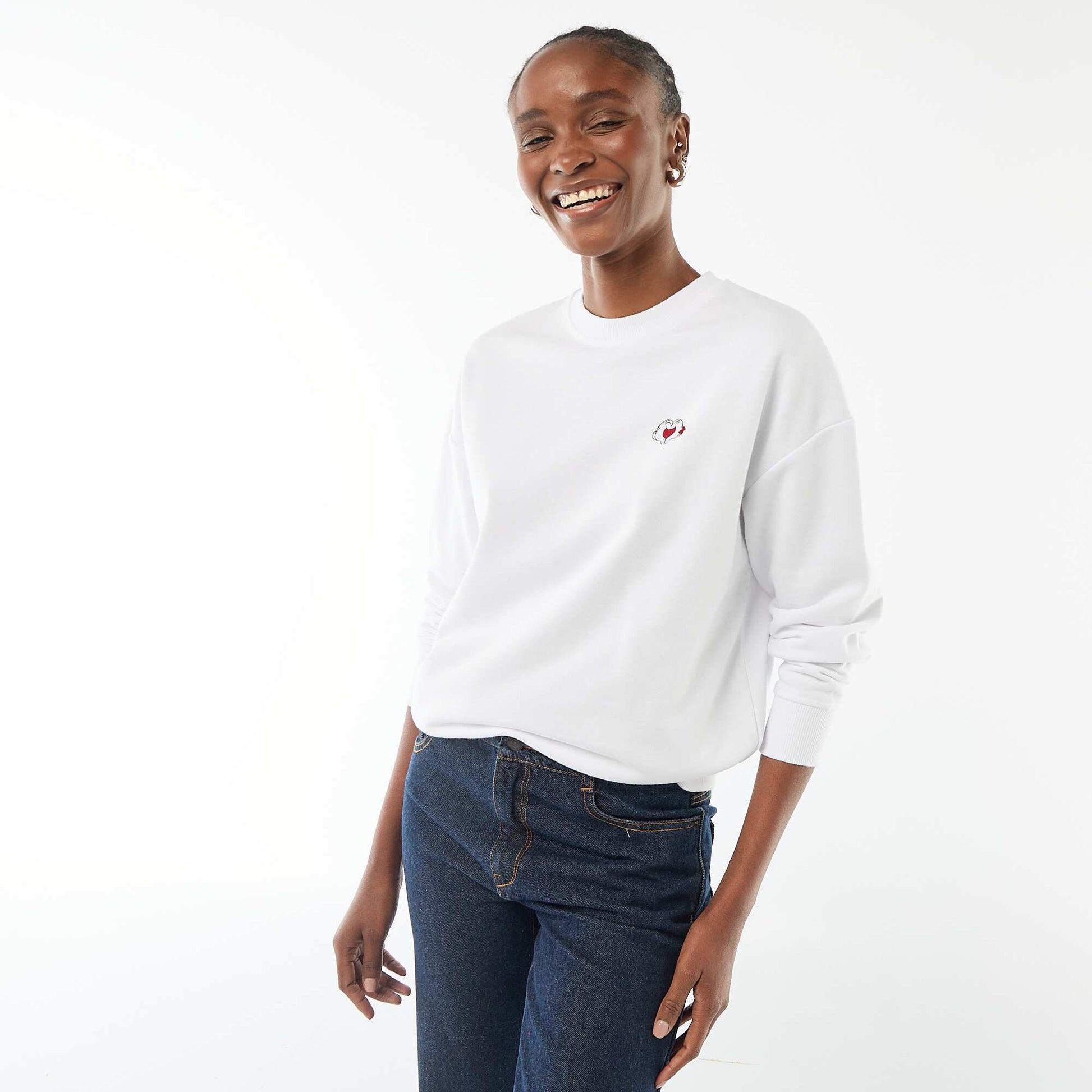 Sweat imprimé 'Disney' 'Mickey et minnie' en coton uni BLANC