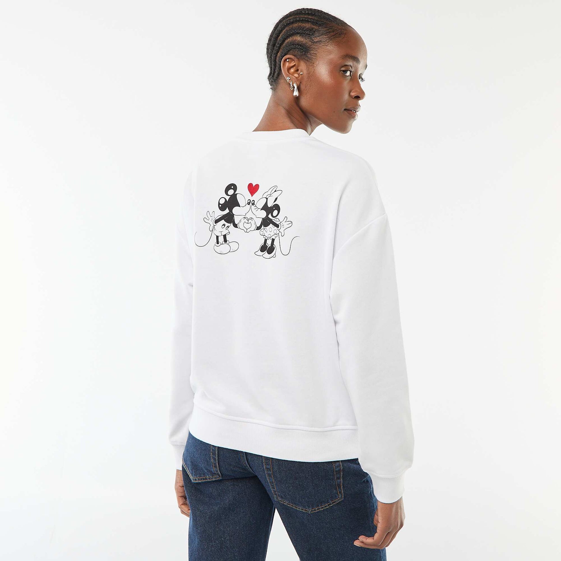 Sweat imprimé 'Disney' 'Mickey et minnie' en coton uni BLANC