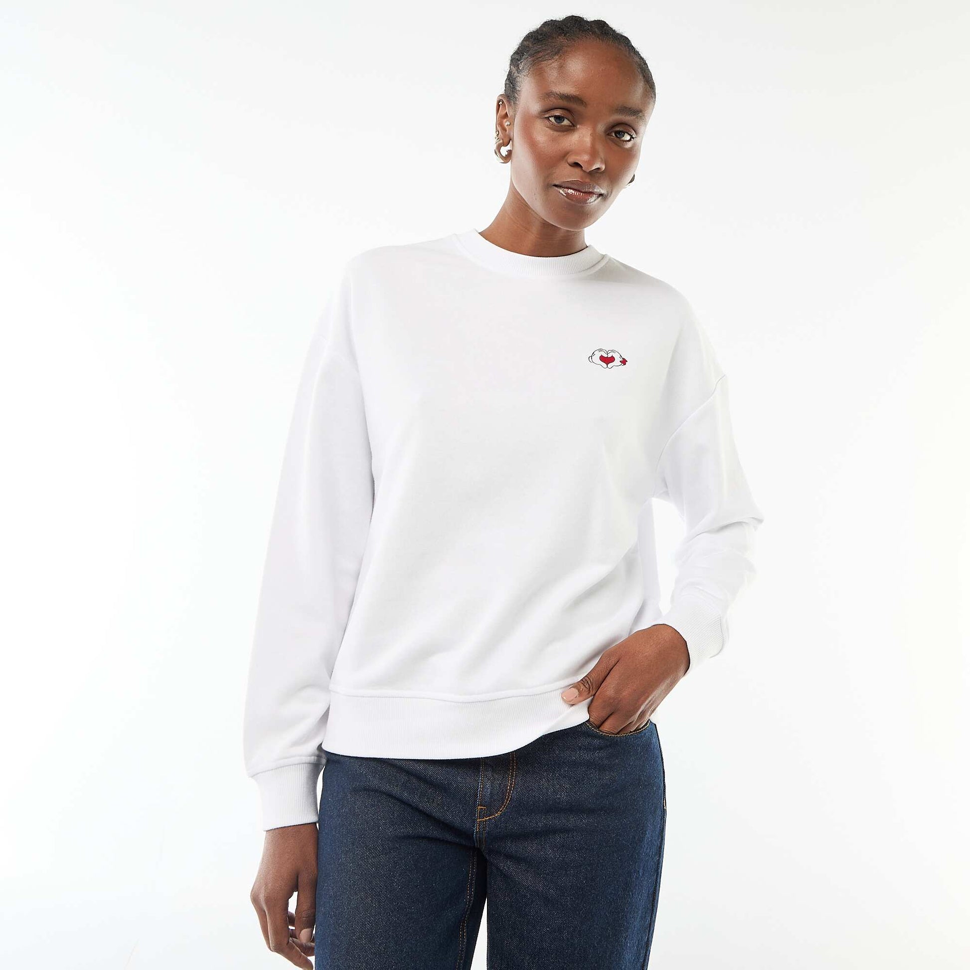 Sweat imprimé 'Disney' 'Mickey et minnie' en coton uni BLANC