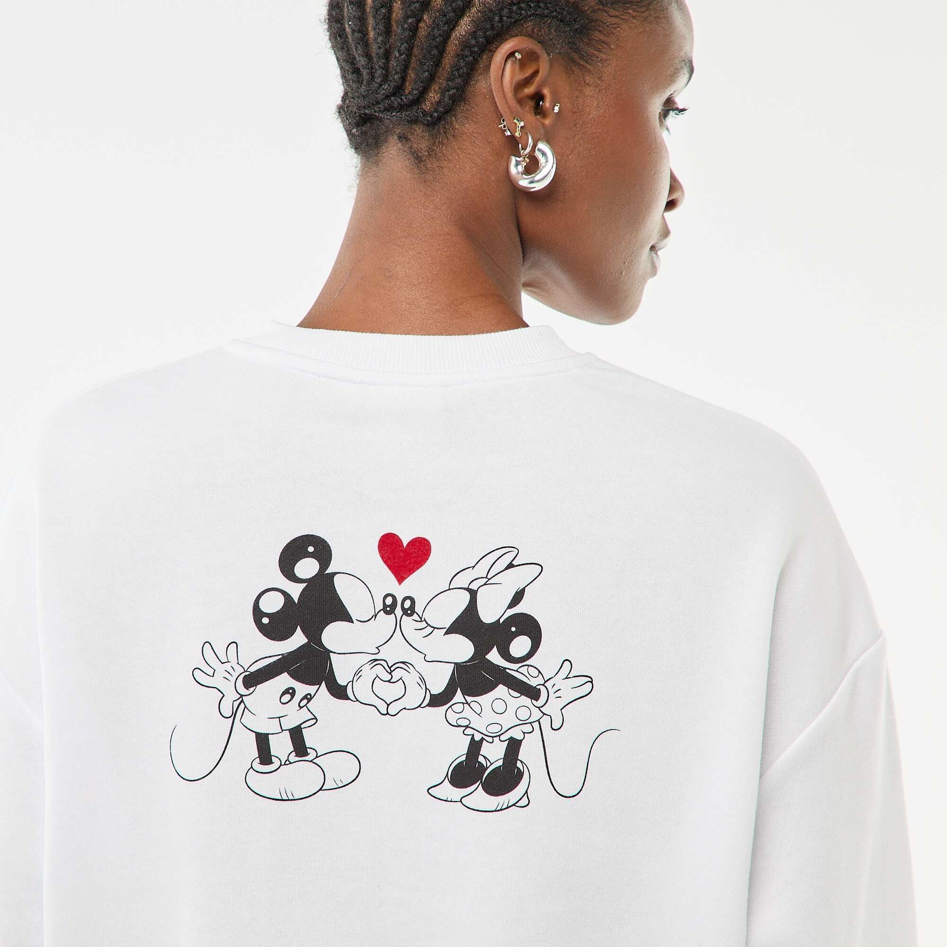 Sweat imprimé 'Disney' 'Mickey et minnie' en coton uni BLANC