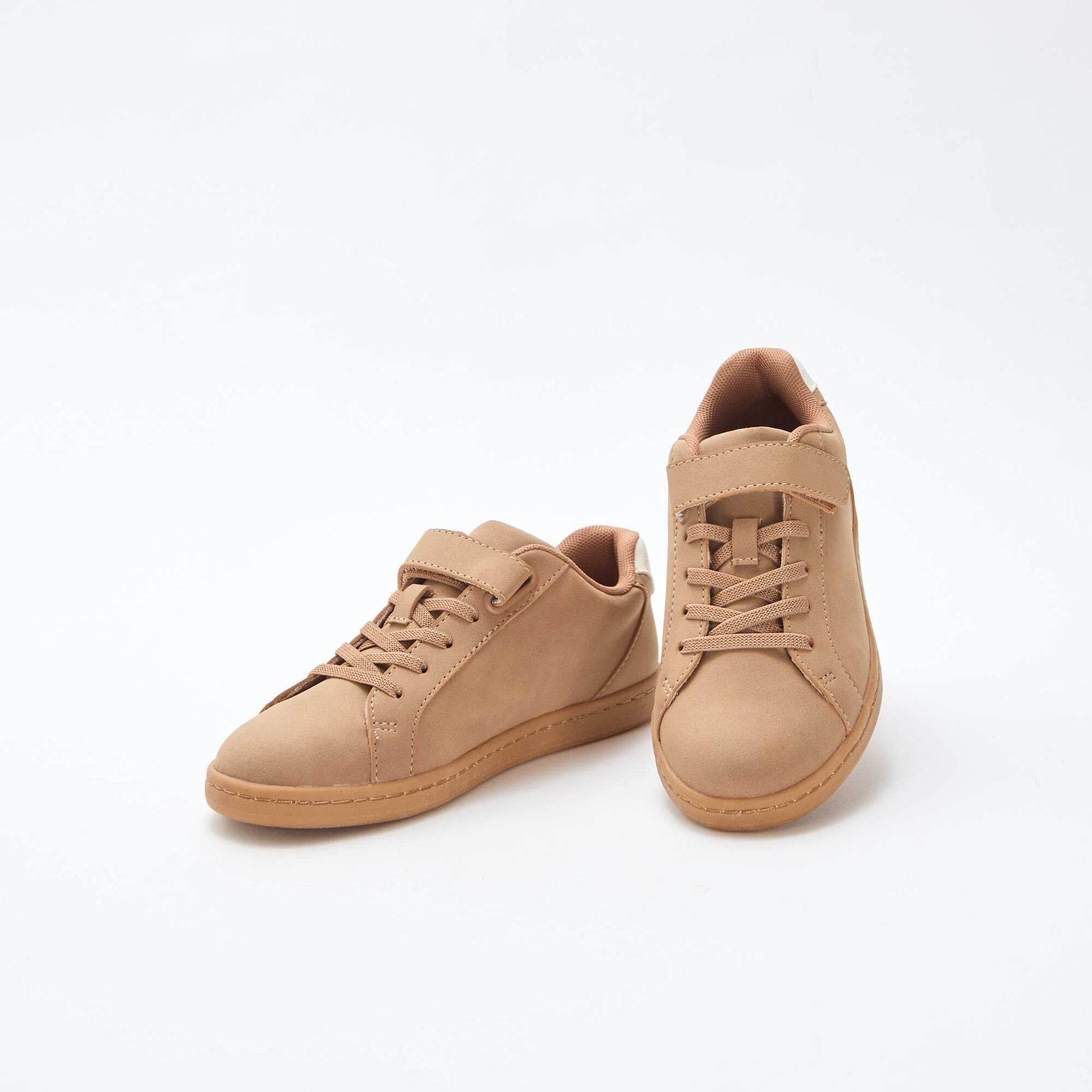 Baskets basses en suédine à scratch MARRON