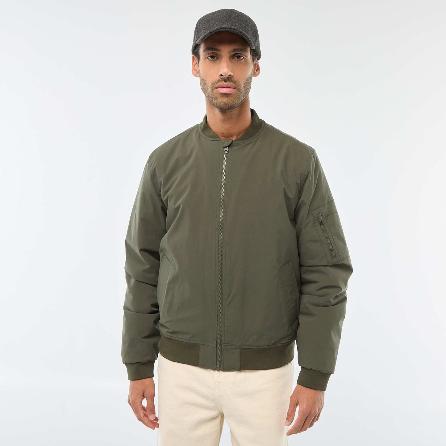 Blouson style aviateur avec poche zippée sur la manche KAKI