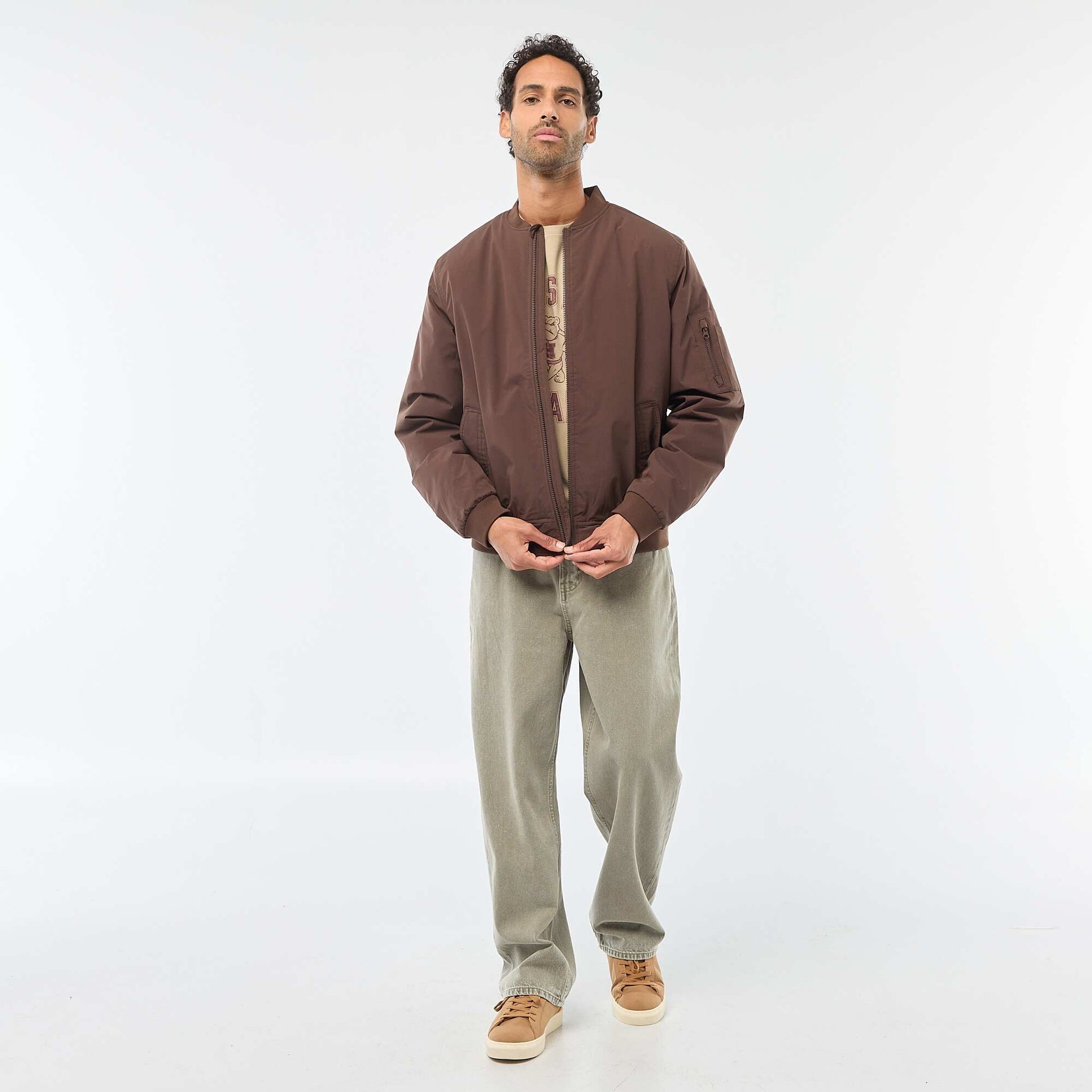 Blouson style aviateur avec poche zippée sur la manche MARRON