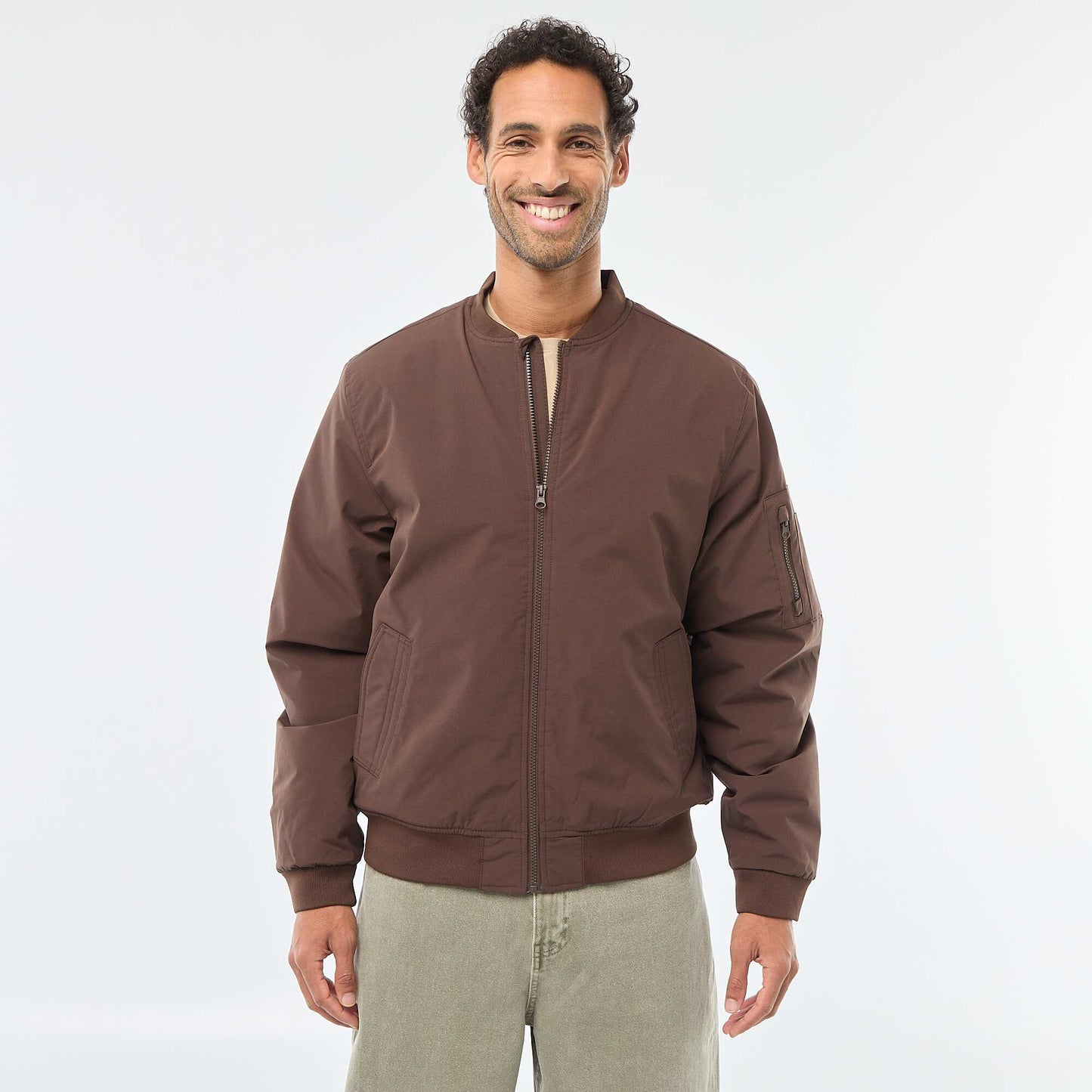 Blouson style aviateur avec poche zippée sur la manche MARRON
