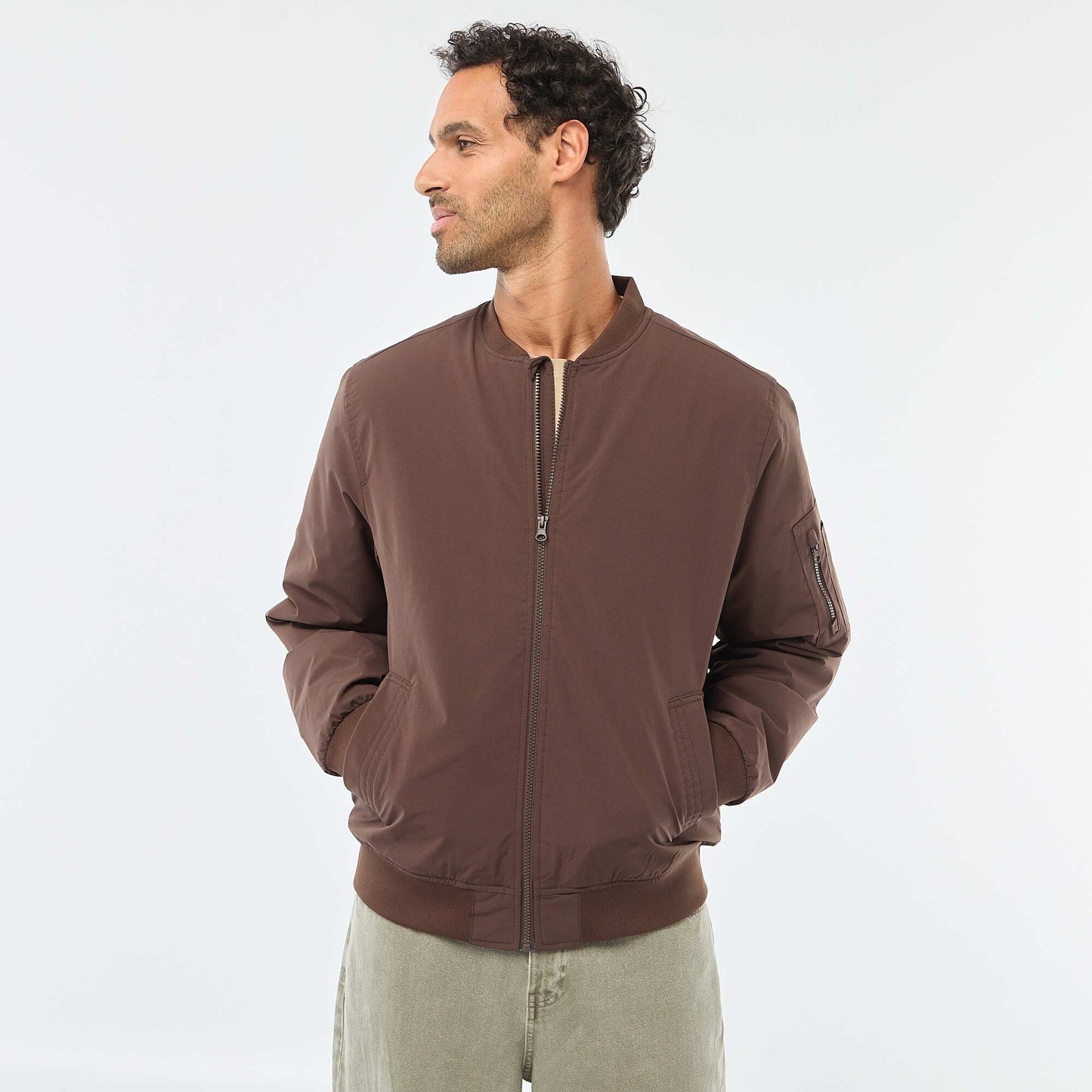 Blouson style aviateur avec poche zippée sur la manche MARRON
