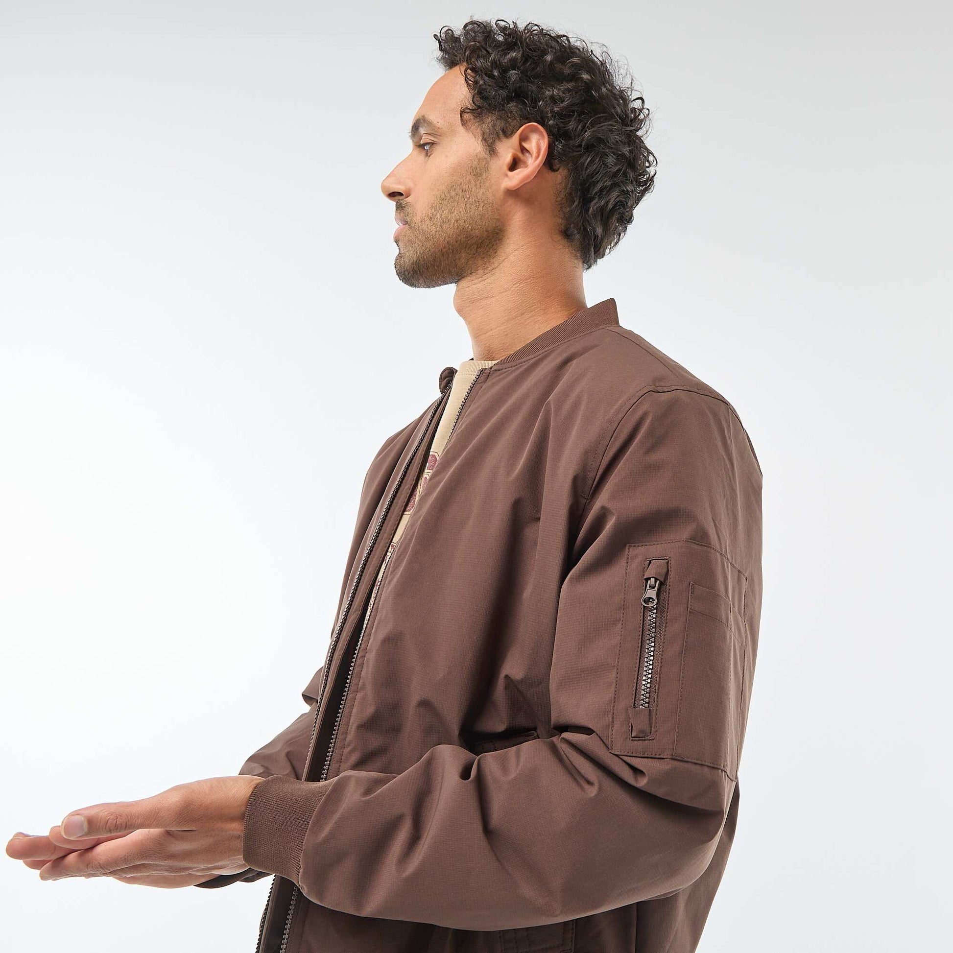 Blouson style aviateur avec poche zippée sur la manche MARRON