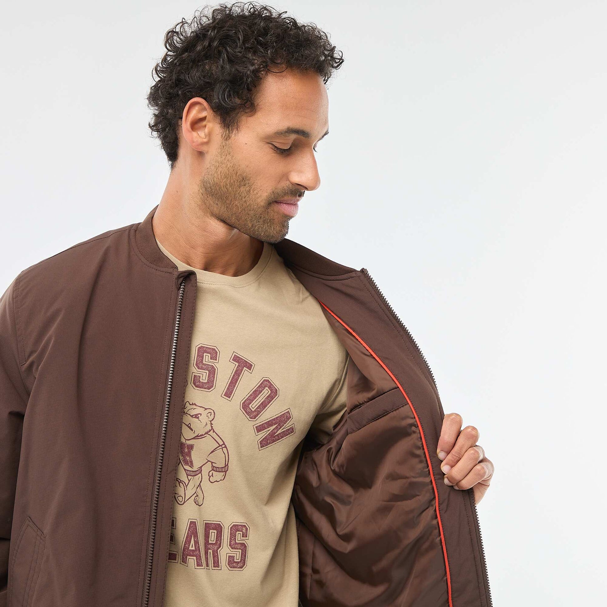 Blouson style aviateur avec poche zippée sur la manche MARRON