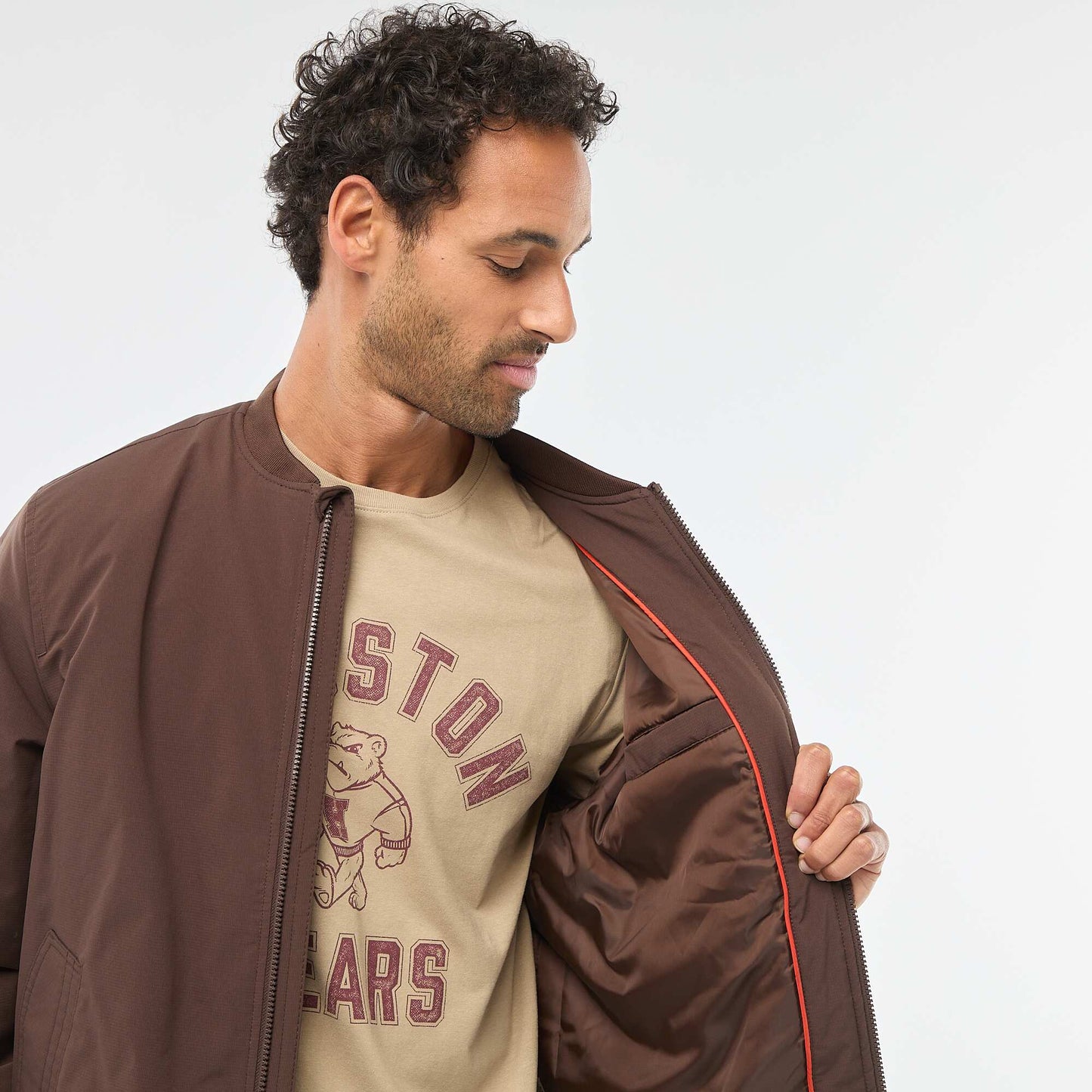 Blouson style aviateur avec poche zippée sur la manche MARRON