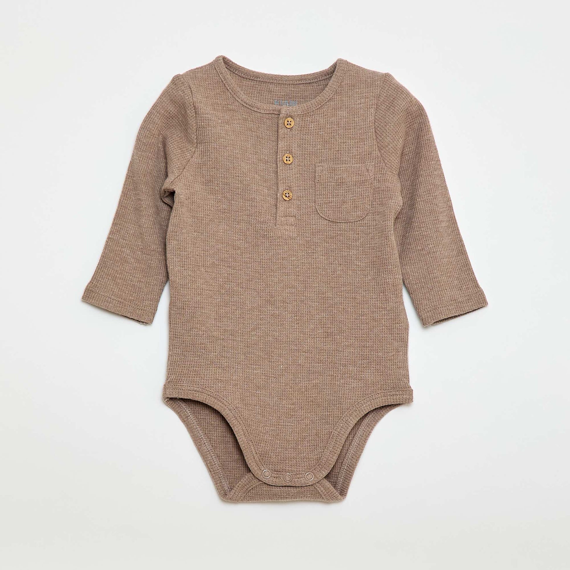 Body manches longues maille gaufrée MARRON