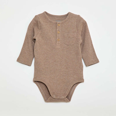 Body manches longues maille gaufrée MARRON