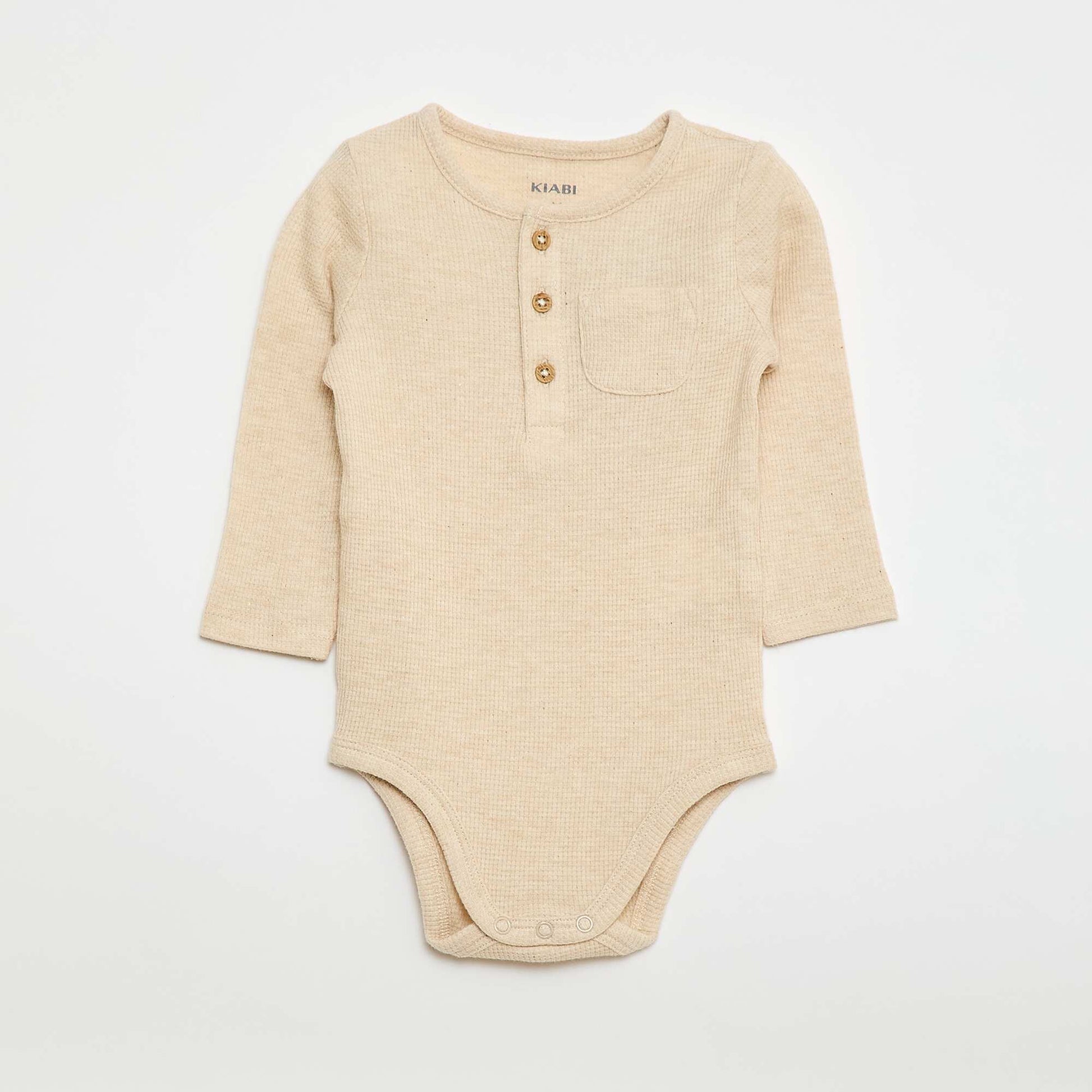 Body manches longues maille gaufrée BEIGE
