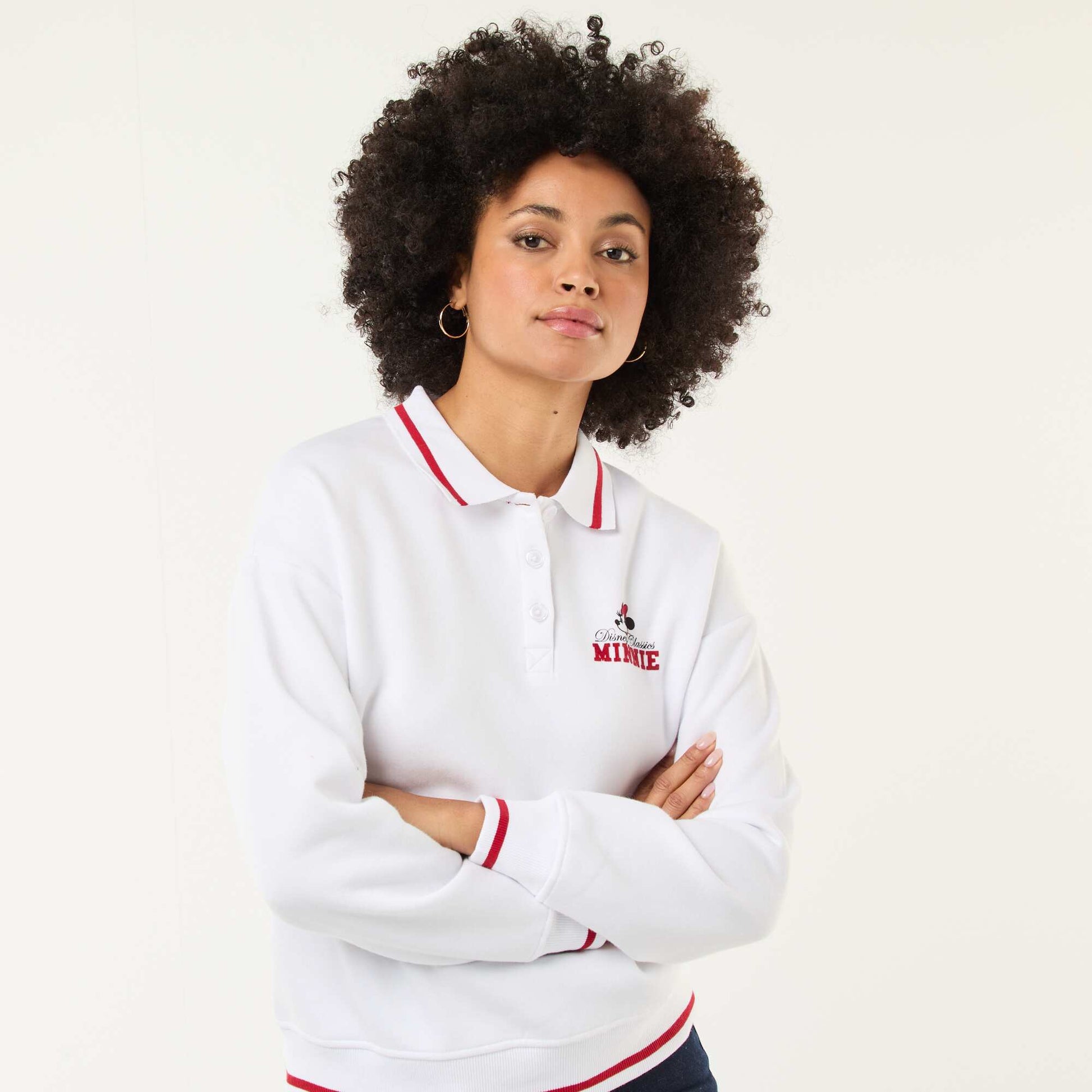 Sweat 'Minnie' 'Disney' avec col polo boutonné BLANC