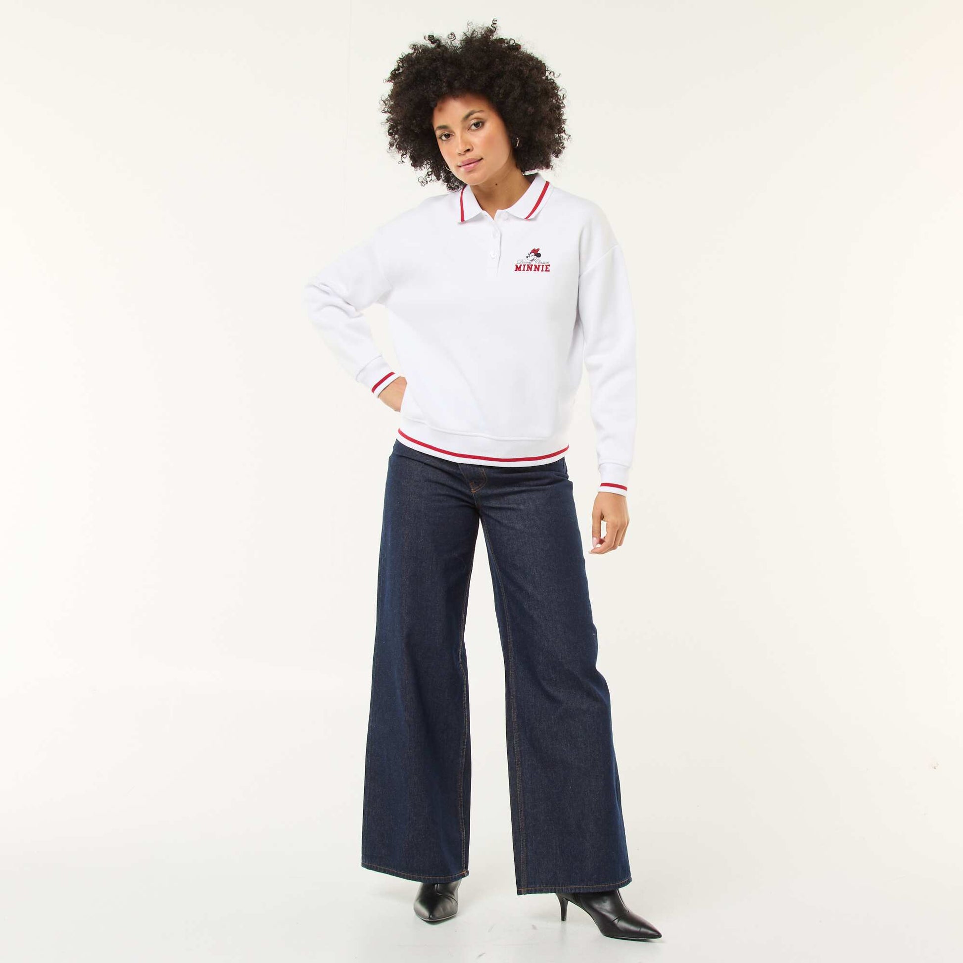 Sweat 'Minnie' 'Disney' avec col polo boutonné BLANC