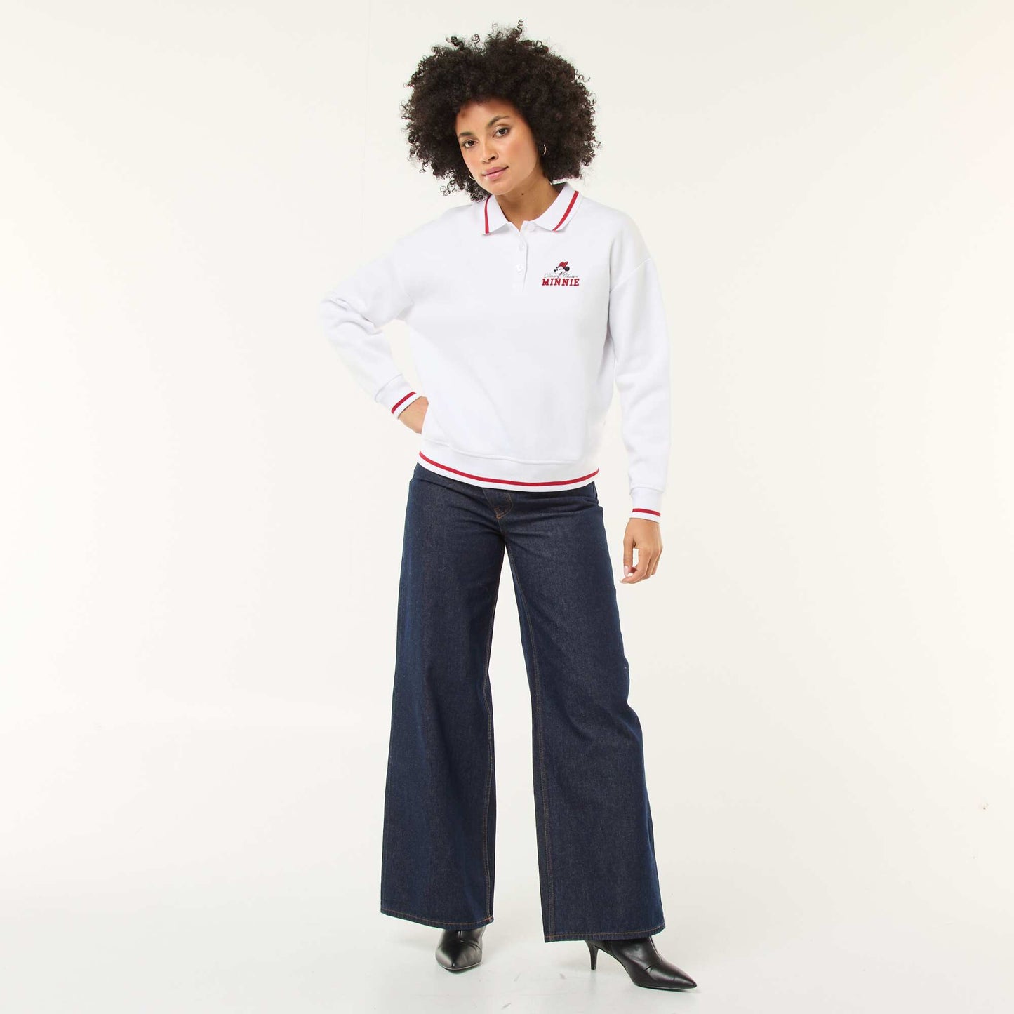 Sweat 'Minnie' 'Disney' avec col polo boutonné BLANC