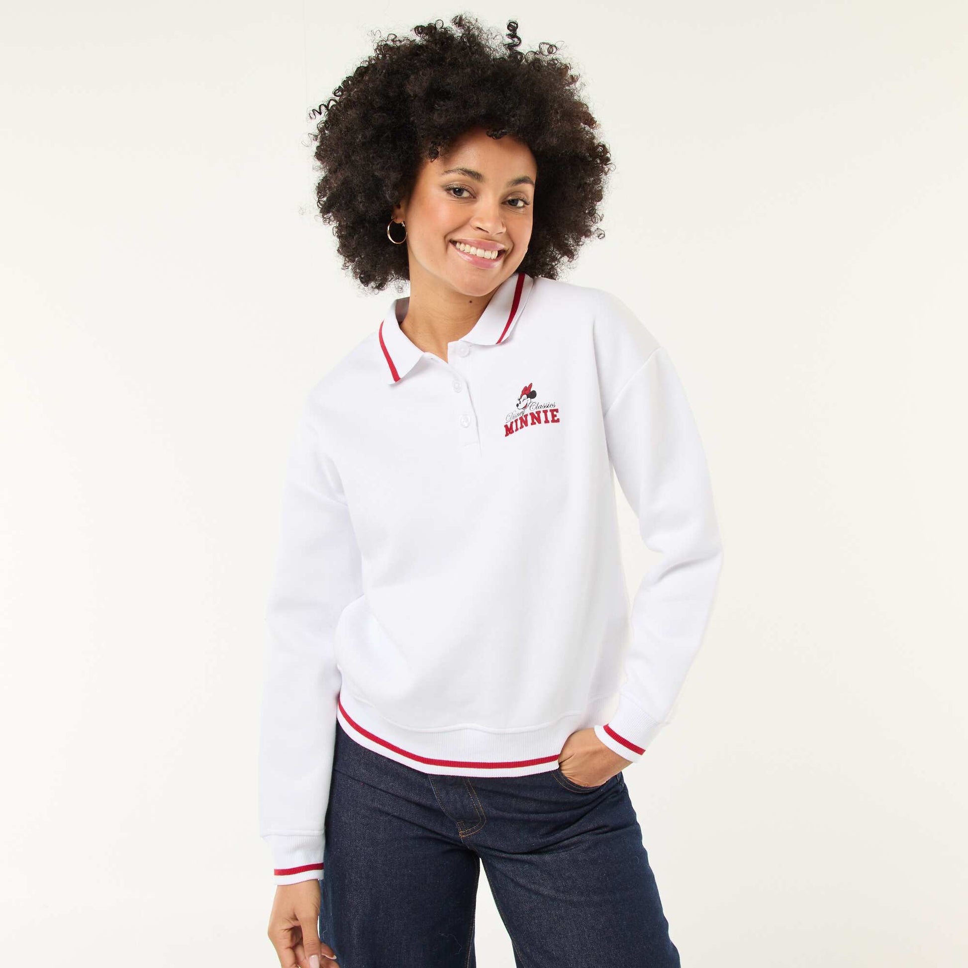 Sweat 'Minnie' 'Disney' avec col polo boutonné BLANC