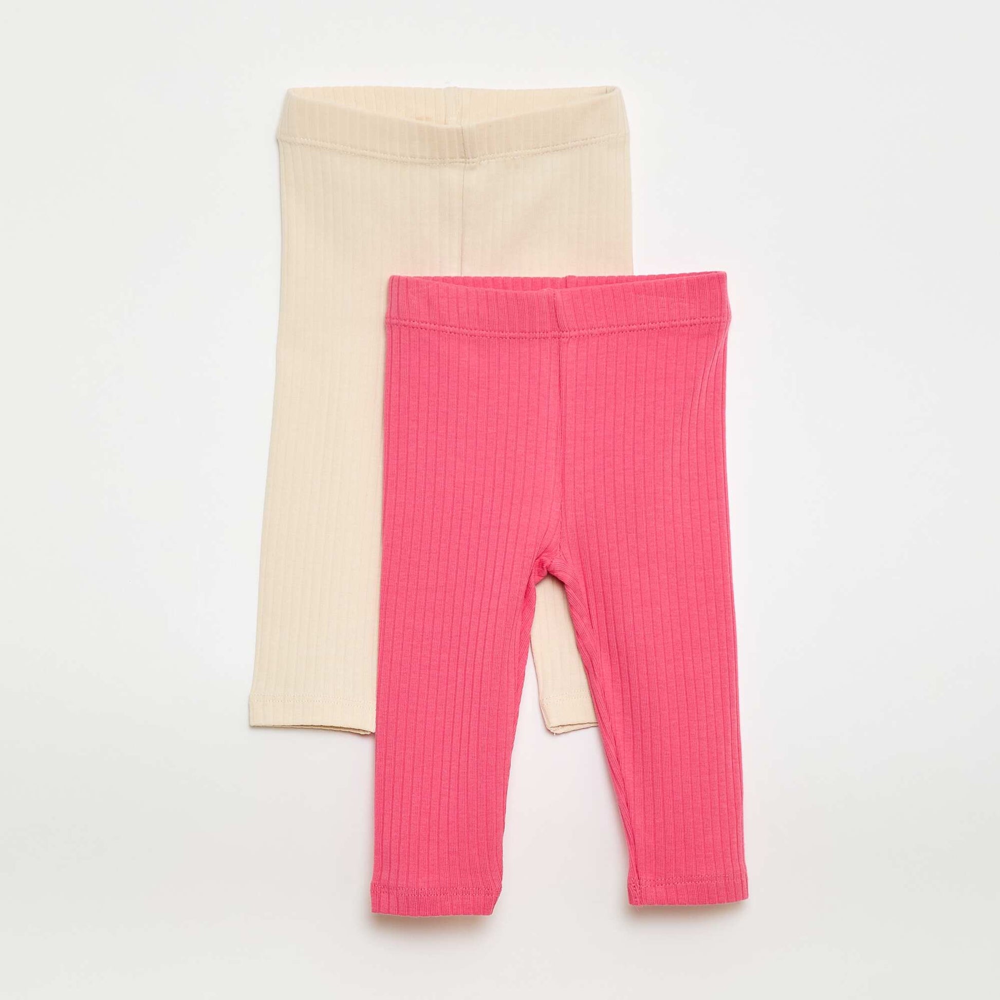 Lot de 2 leggings côtelés BLANC/ROSE
